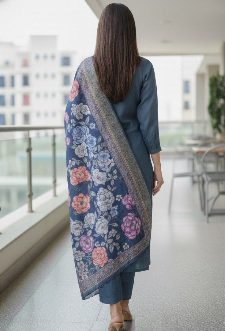 Aqua Blue Cotton Silk Designer Suit Set With Artisan Embroidery