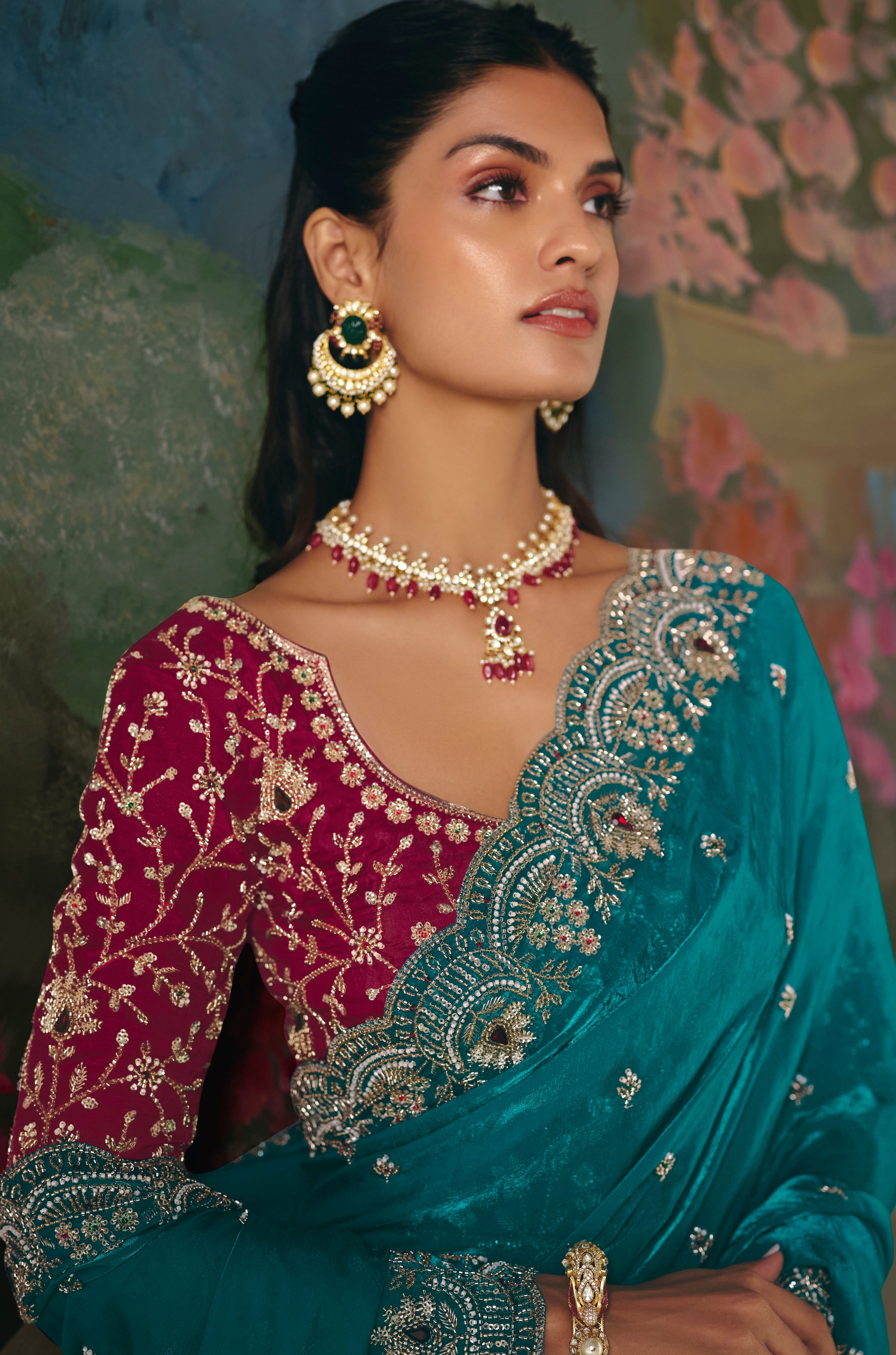 Aqua Blue Saree With  Heavy Designer Embroidery, Sequince, Stone, With Beads Work