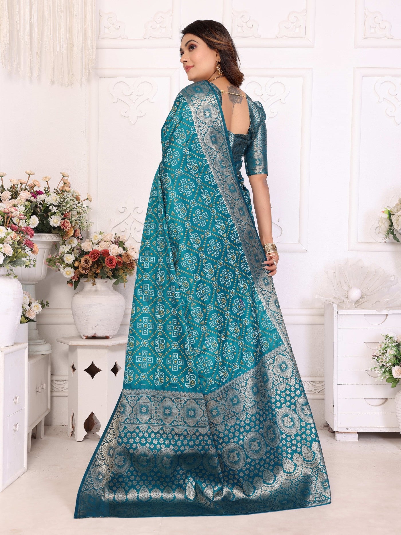 Aqua Soft Satin Silk Saree With Designer Allover Zari Weaving
