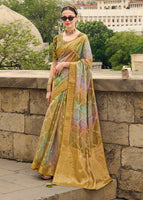 Avocado Green Jacquard Silk Woven Saree With Embroidered Blouse