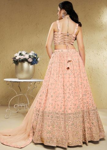 Awesome Light Pink Embroidered Georgette Bridesmaid Lehenga Choli