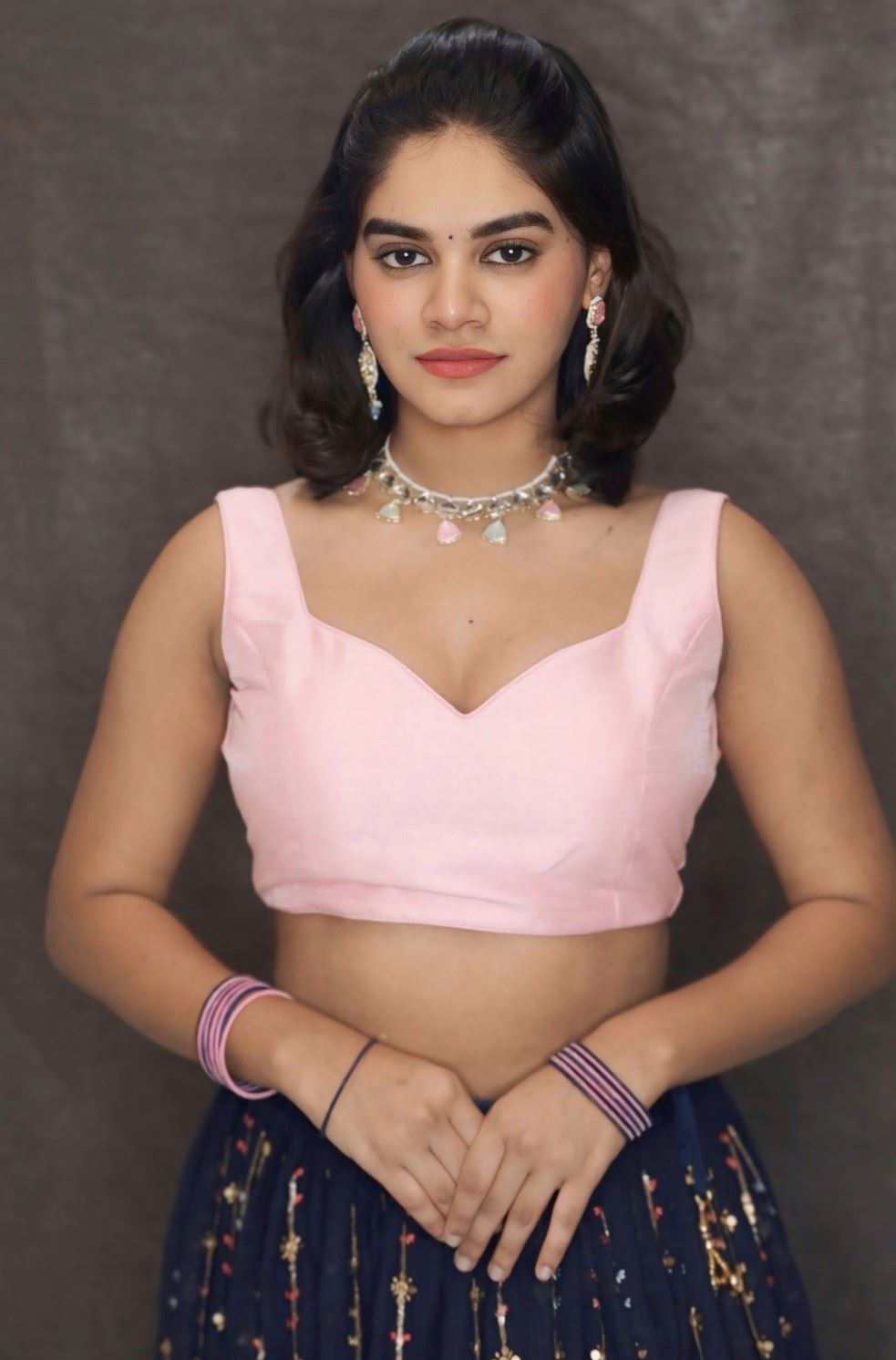 Baby Pink Silk Blouse With Pentagon Neckline