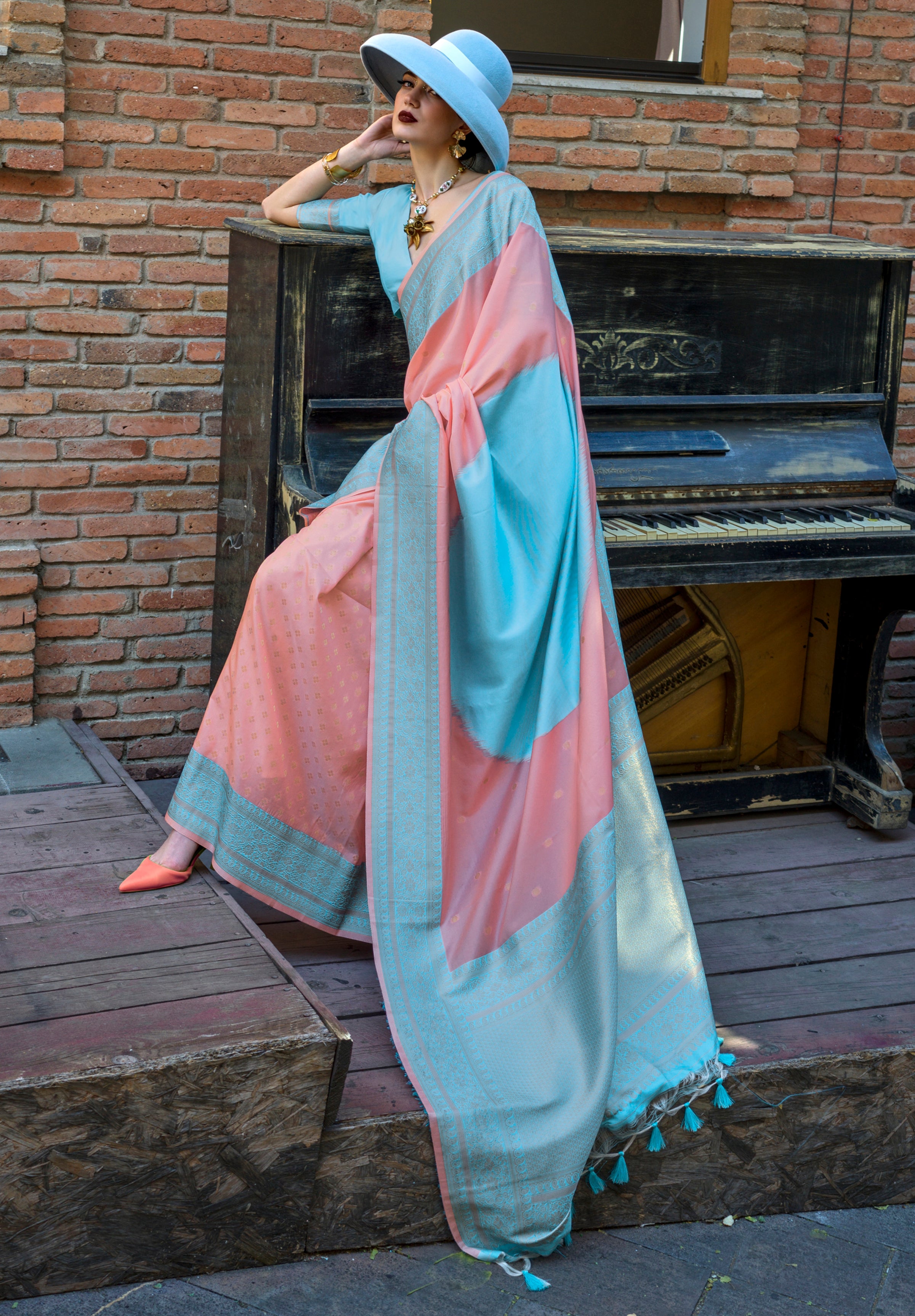 Baby Pink Soft Silk Saree with Jacquard Woven Work