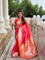 Banarasi Silk Woven Meenakari Designer Gajri Sophisticated Ethnic Ceremonial Saree