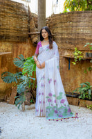 Beautiful Floral Weaving Designer Off White Muga Cotton Rich Looks Saree