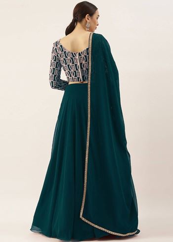Beautiful Green Thread Work Georgette Festival Wear Lehenga Choli