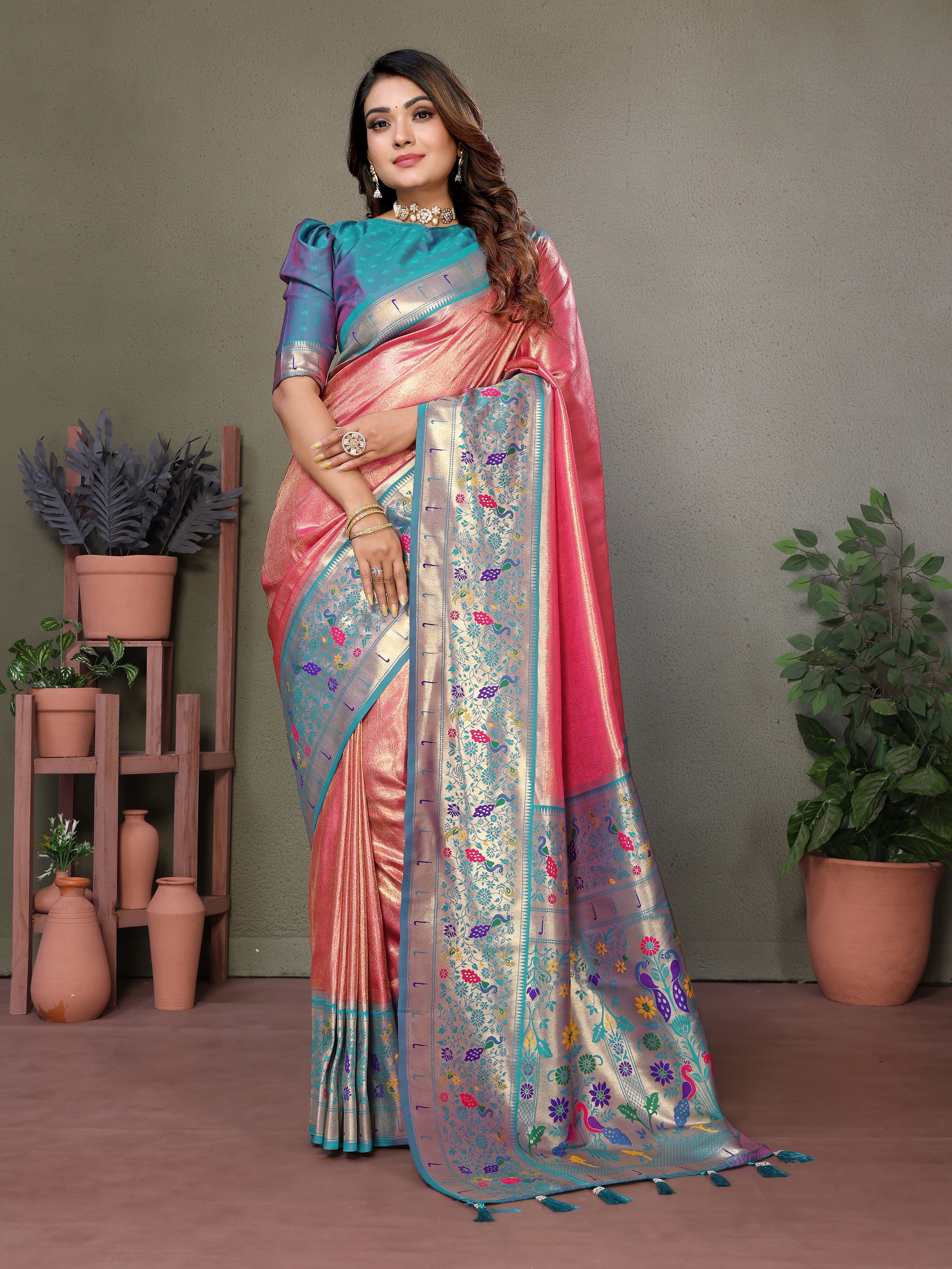 Beautiful Red Banarasi Tissue Silk Partywear Saree