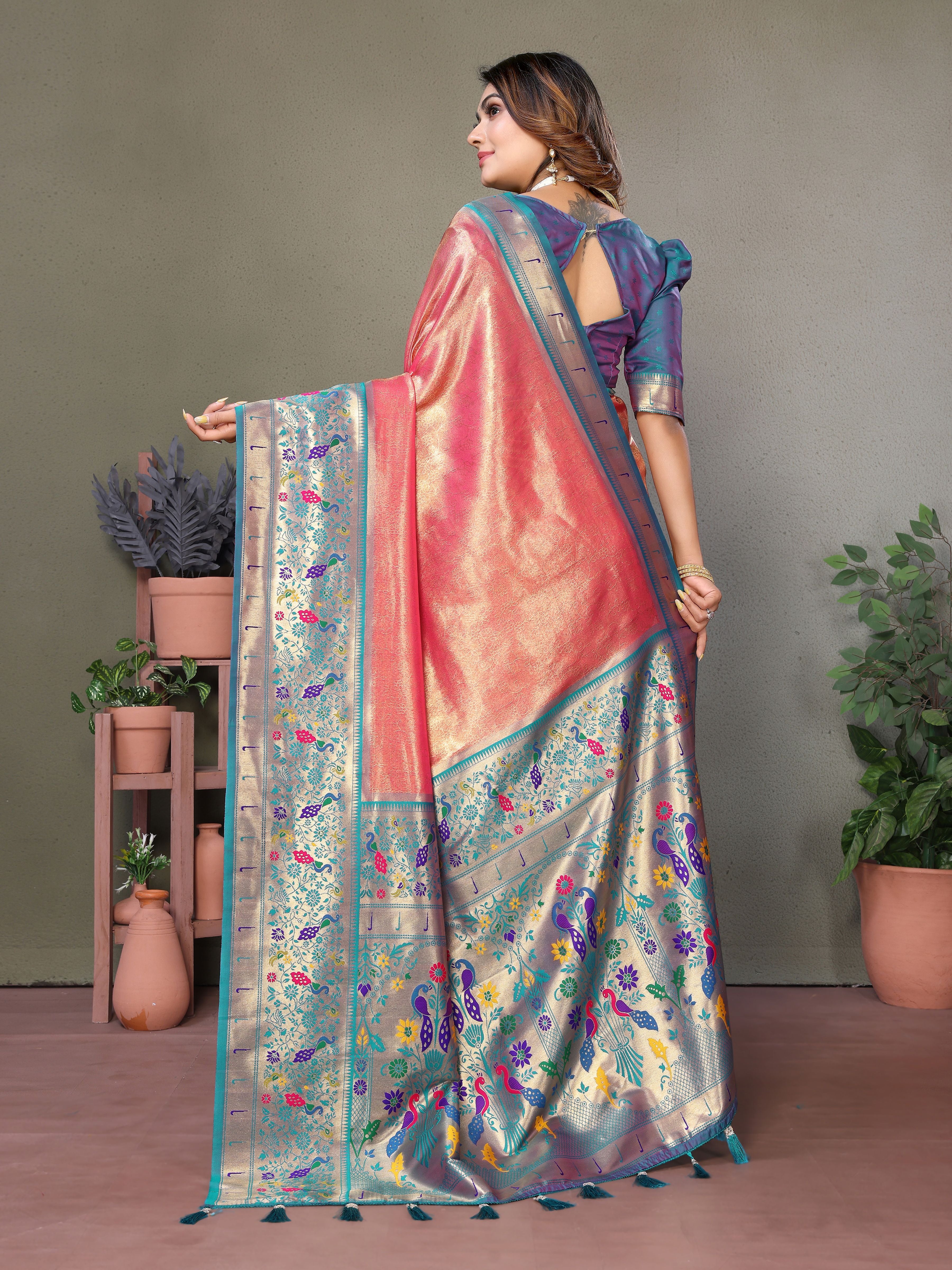 Beautiful Red Banarasi Tissue Silk Partywear Saree