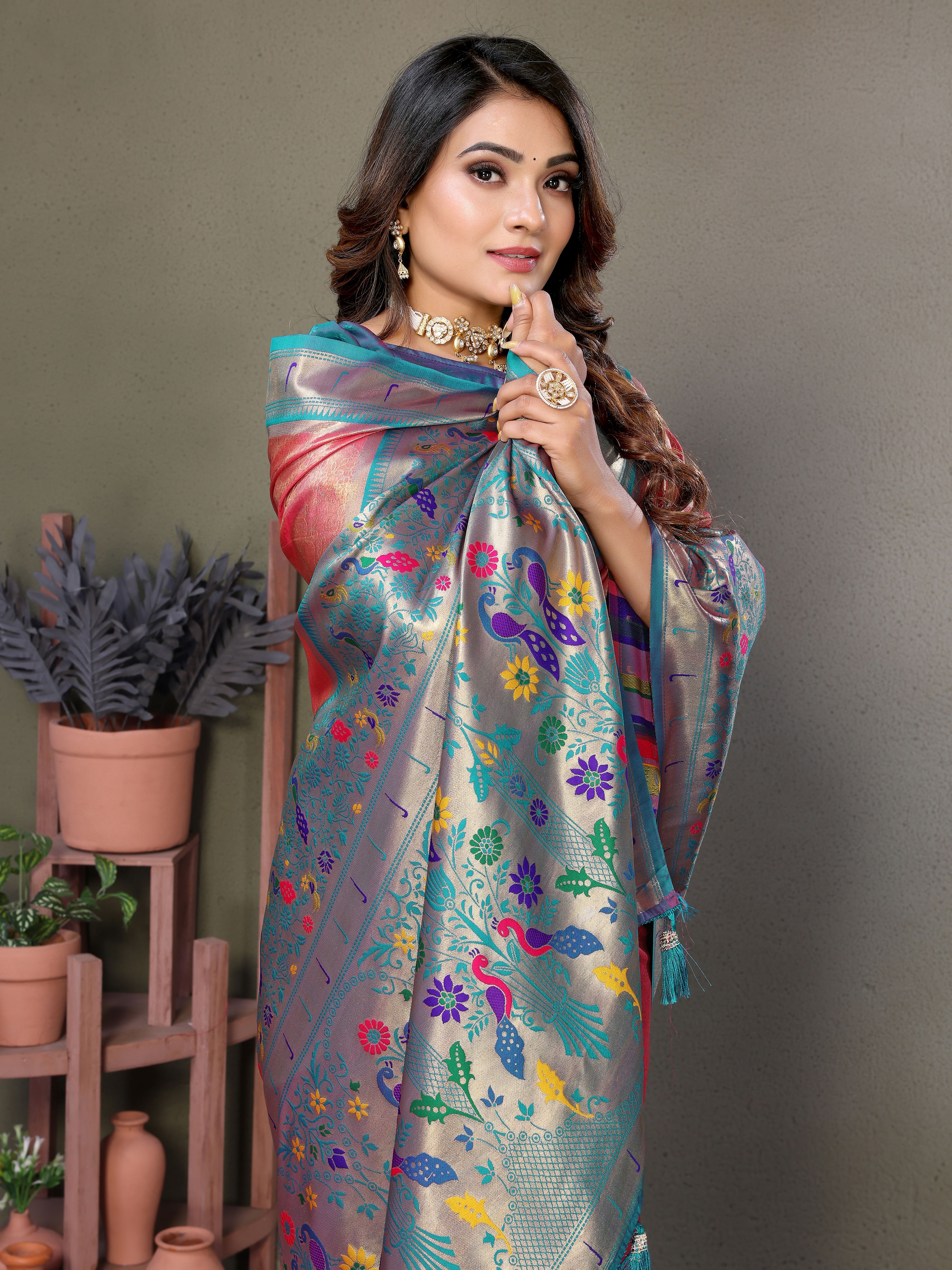 Beautiful Red Banarasi Tissue Silk Partywear Saree