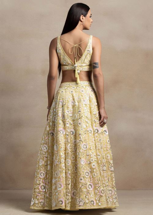 Beautiful Yellow Sequins Net Party Wear Lehenga Choli With Dupatta