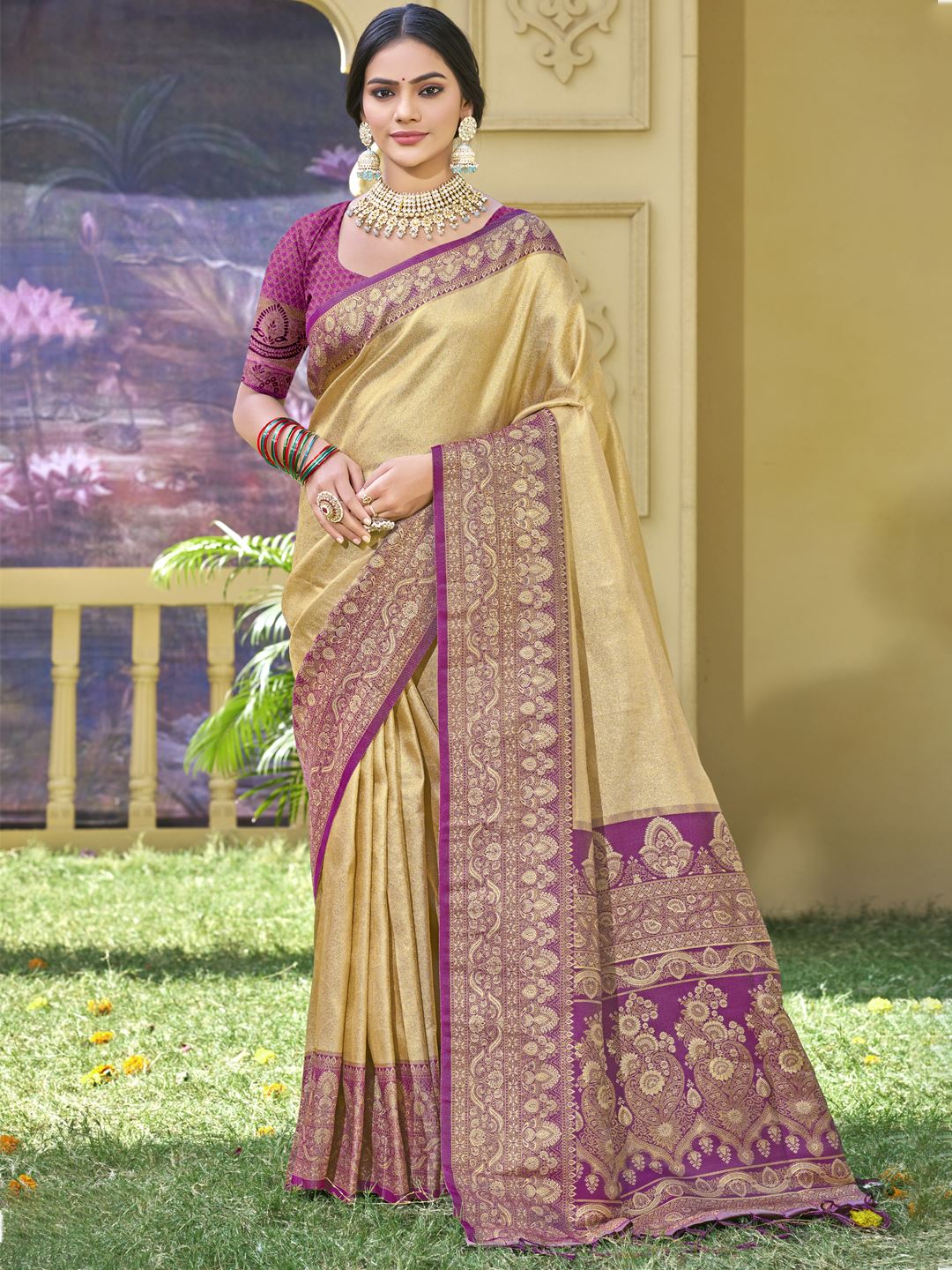 Beige Color Woven Work Banarasi Silk Saree