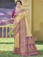 Beige Color Woven Work Banarasi Silk Saree