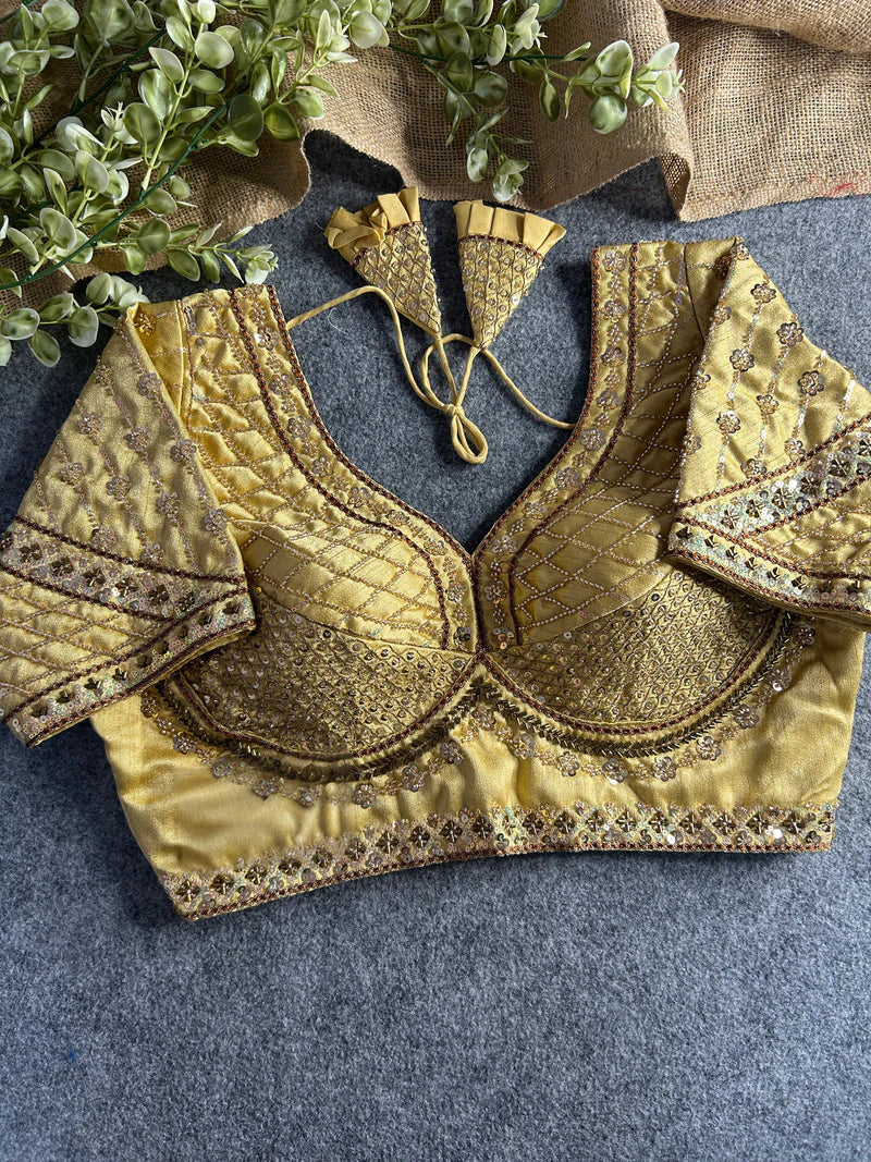 Beige Designer Bridal Blouse with Heavy Stars, Beads & Sequins Work  Italian Silk