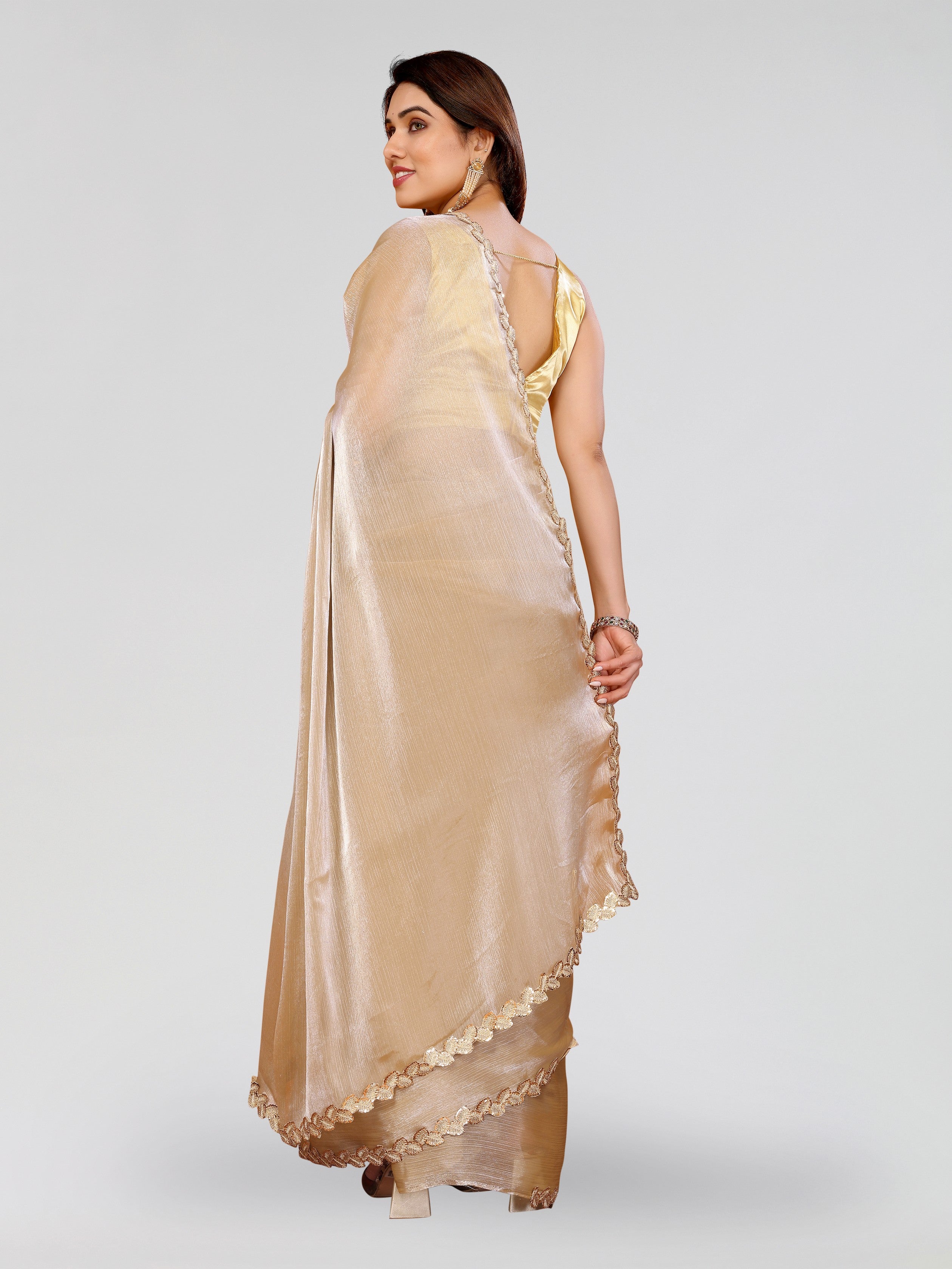Beige Jimmy Choo Sequance Embroidery Cut Work Heavy Partywear Saree