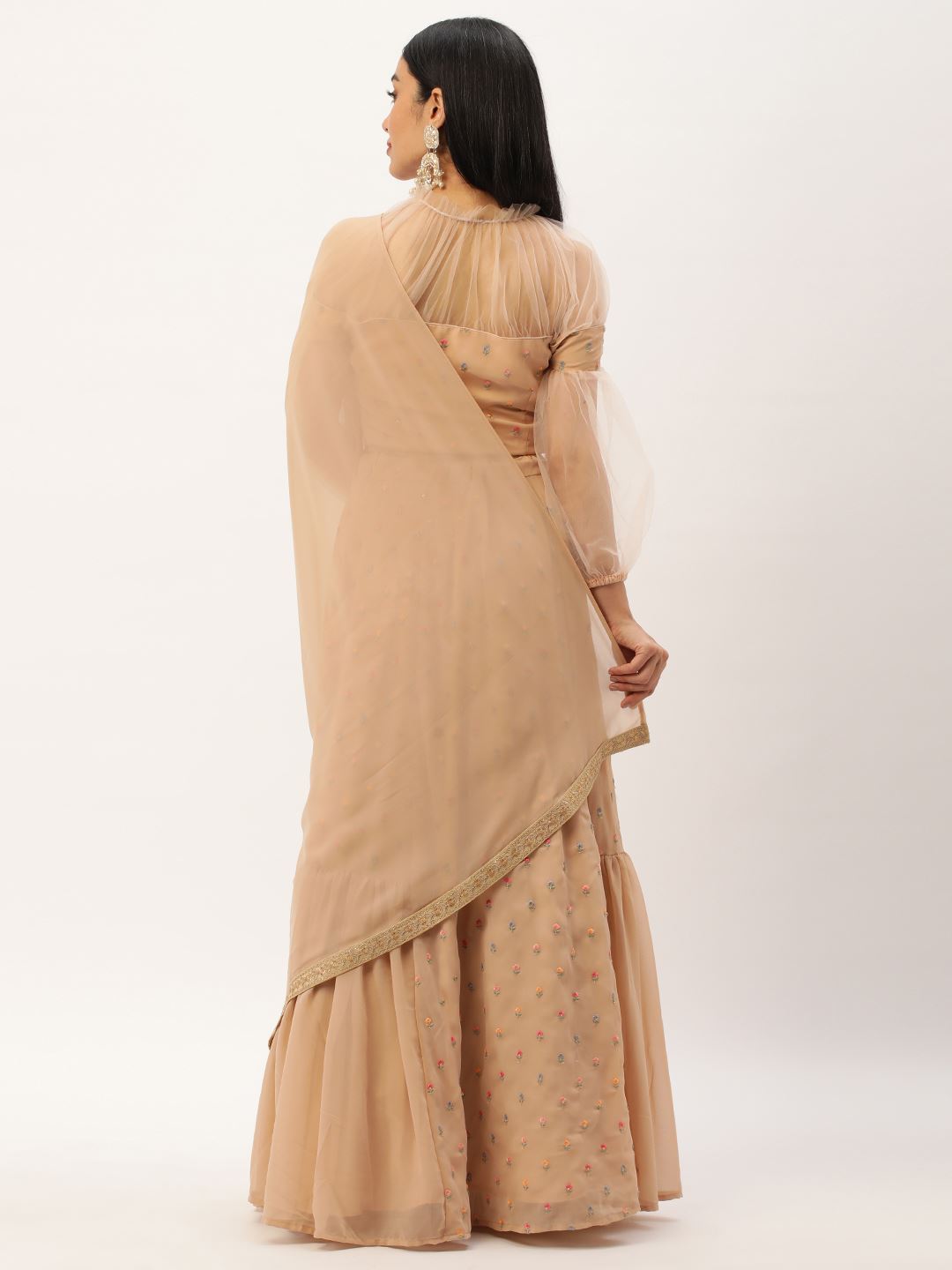 Beige Lehenga Choli with Thread Embroidered Butti Work