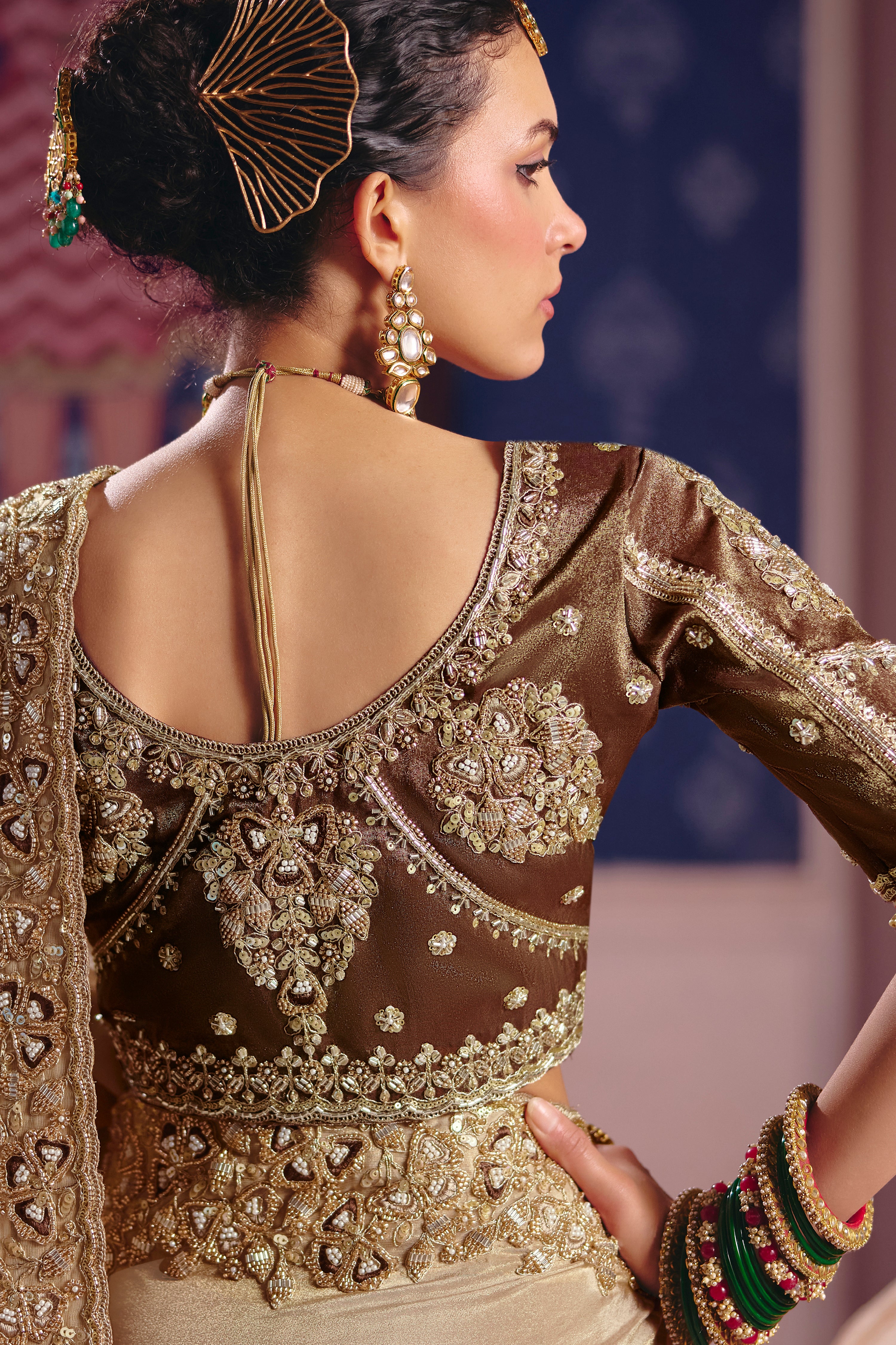 Beige Saree With  Heavy Embroidery, Beads With Sequince Work