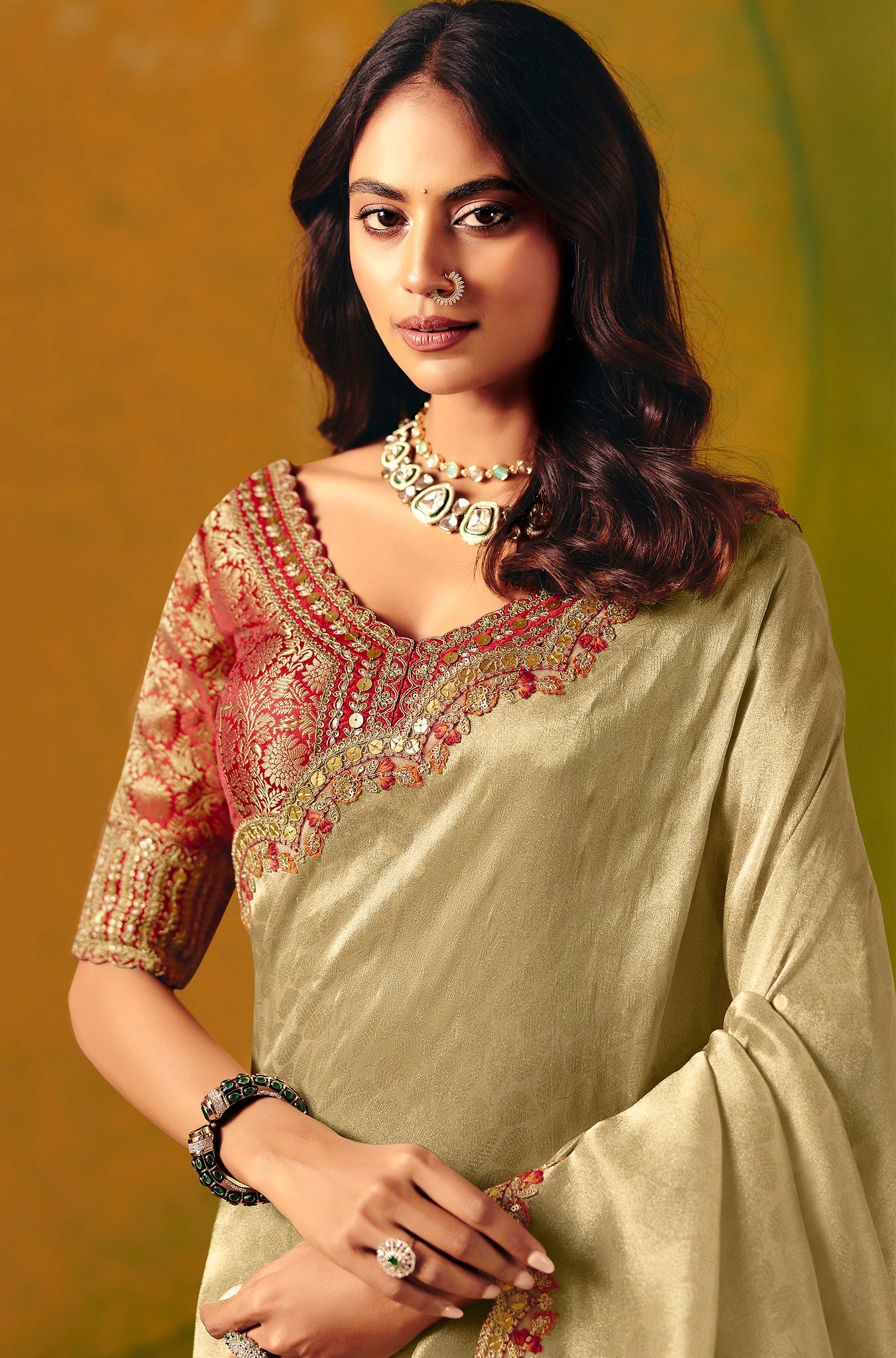 Beige Saree With  Zari Weaving With Fancy Work Border