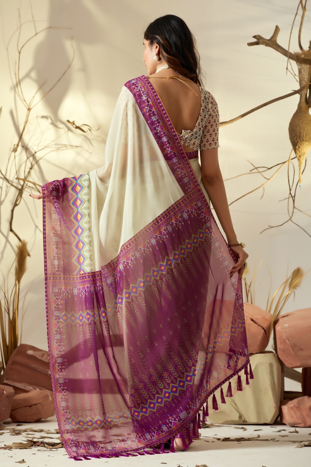 Beige Soft Georgette Saree With Digital Printed Elegant Classic Saree