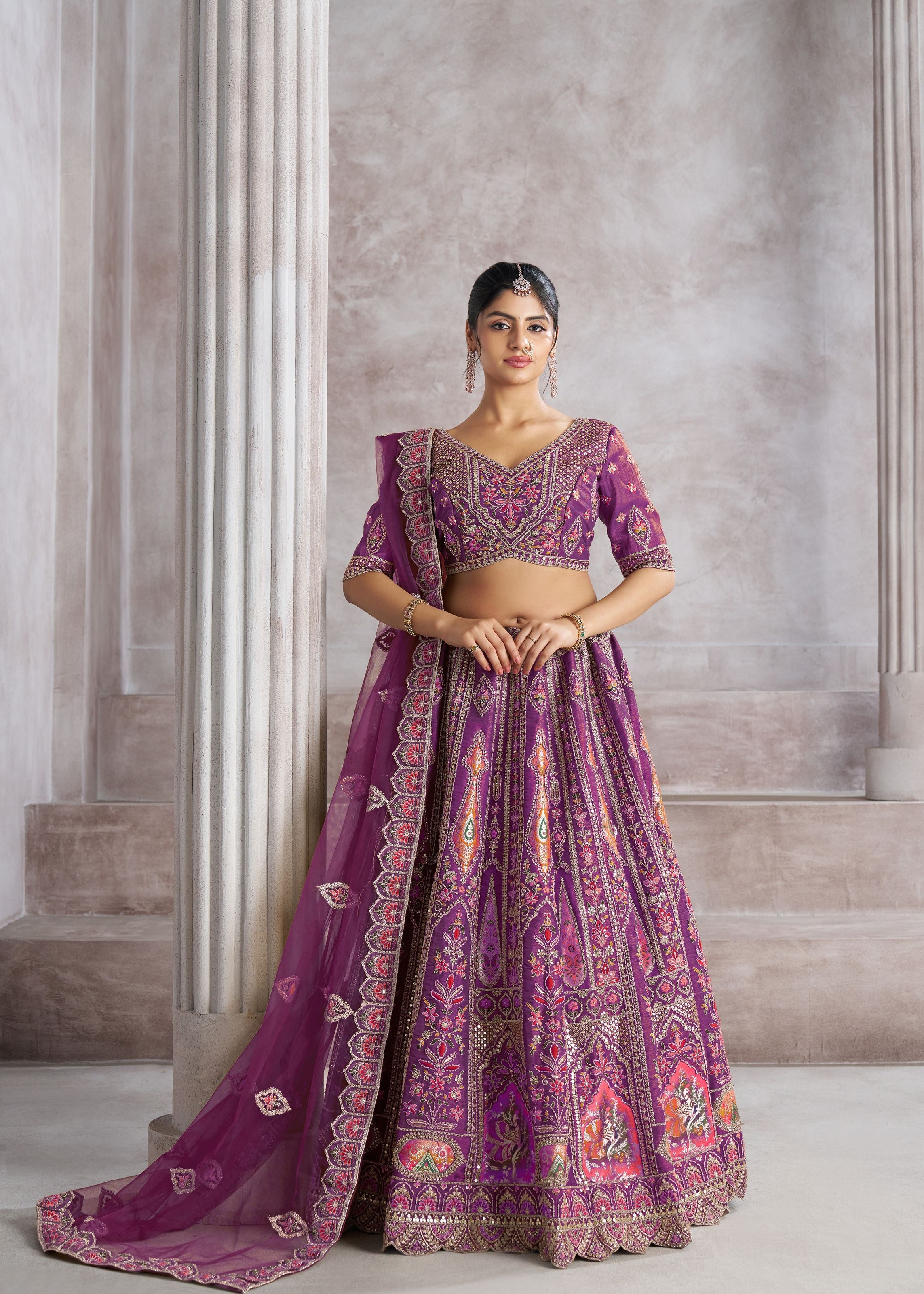 Berry Purple Bridesmaid  Patch-Work  Semi Stitched Lehenga Choli