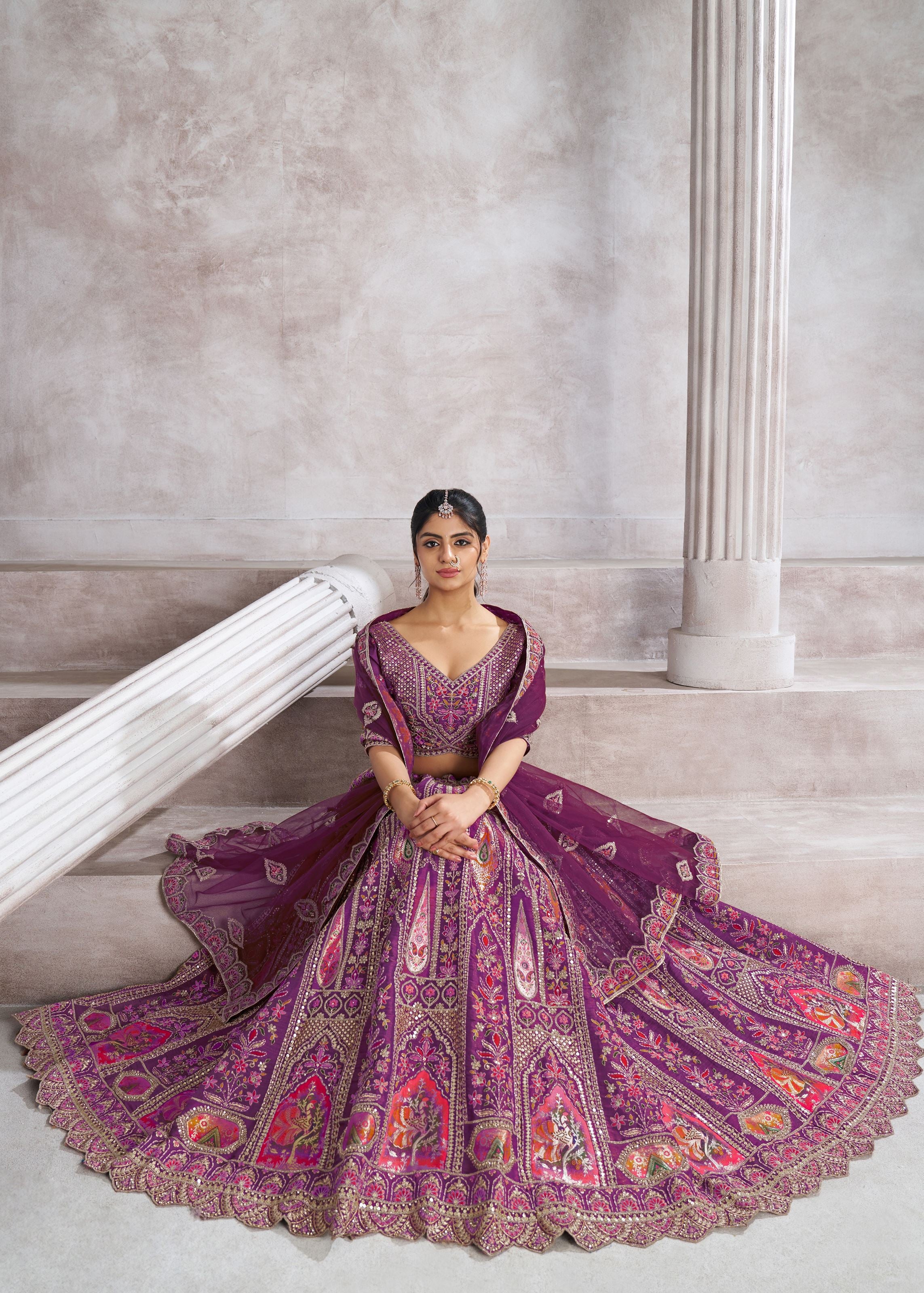 Berry Purple Bridesmaid  Patch-Work  Semi Stitched Lehenga Choli