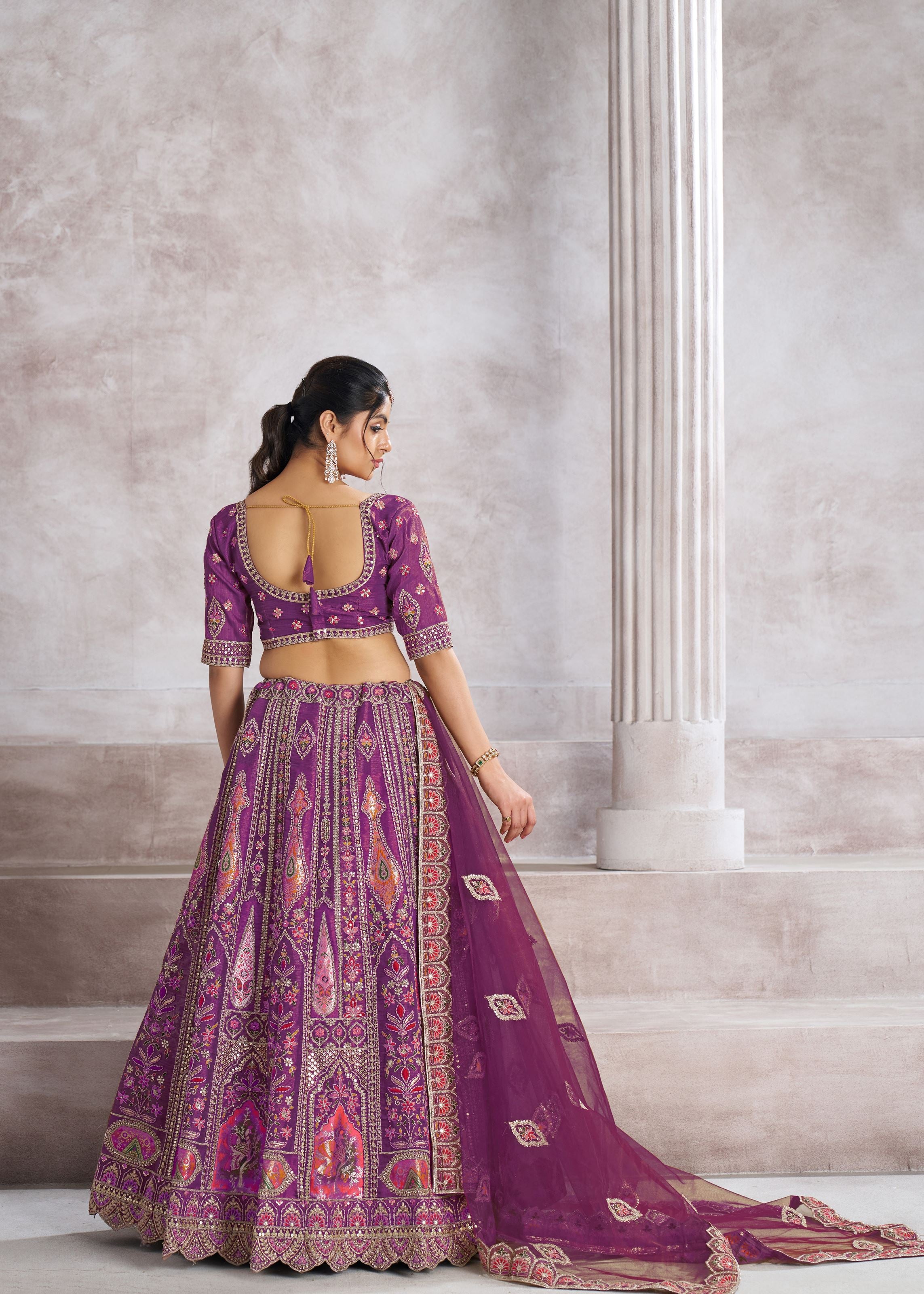 Berry Purple Bridesmaid  Patch-Work  Semi Stitched Lehenga Choli