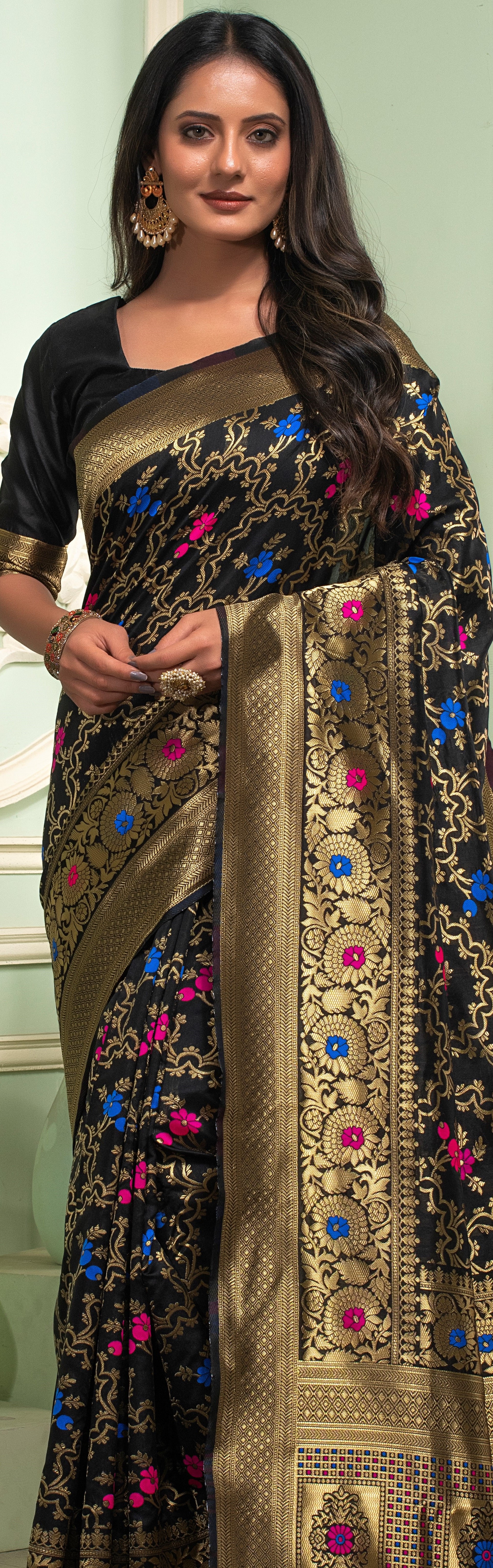 Black Banarasi Silk  Saree with Jacquard Woven Work
