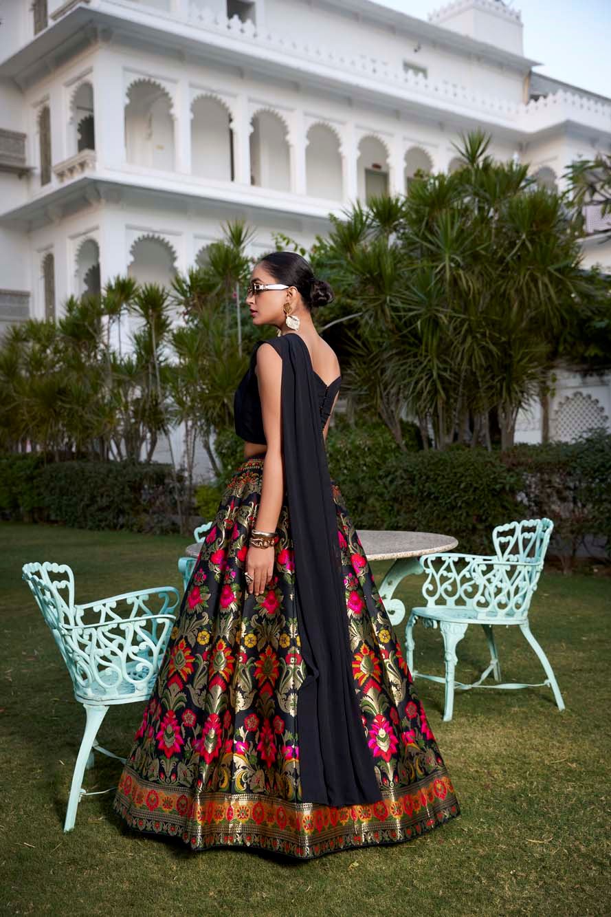 Black Beauty With A Royal Touch  Banarasi Silk Lehenga Featuring Intricate Zari Craftsmanship