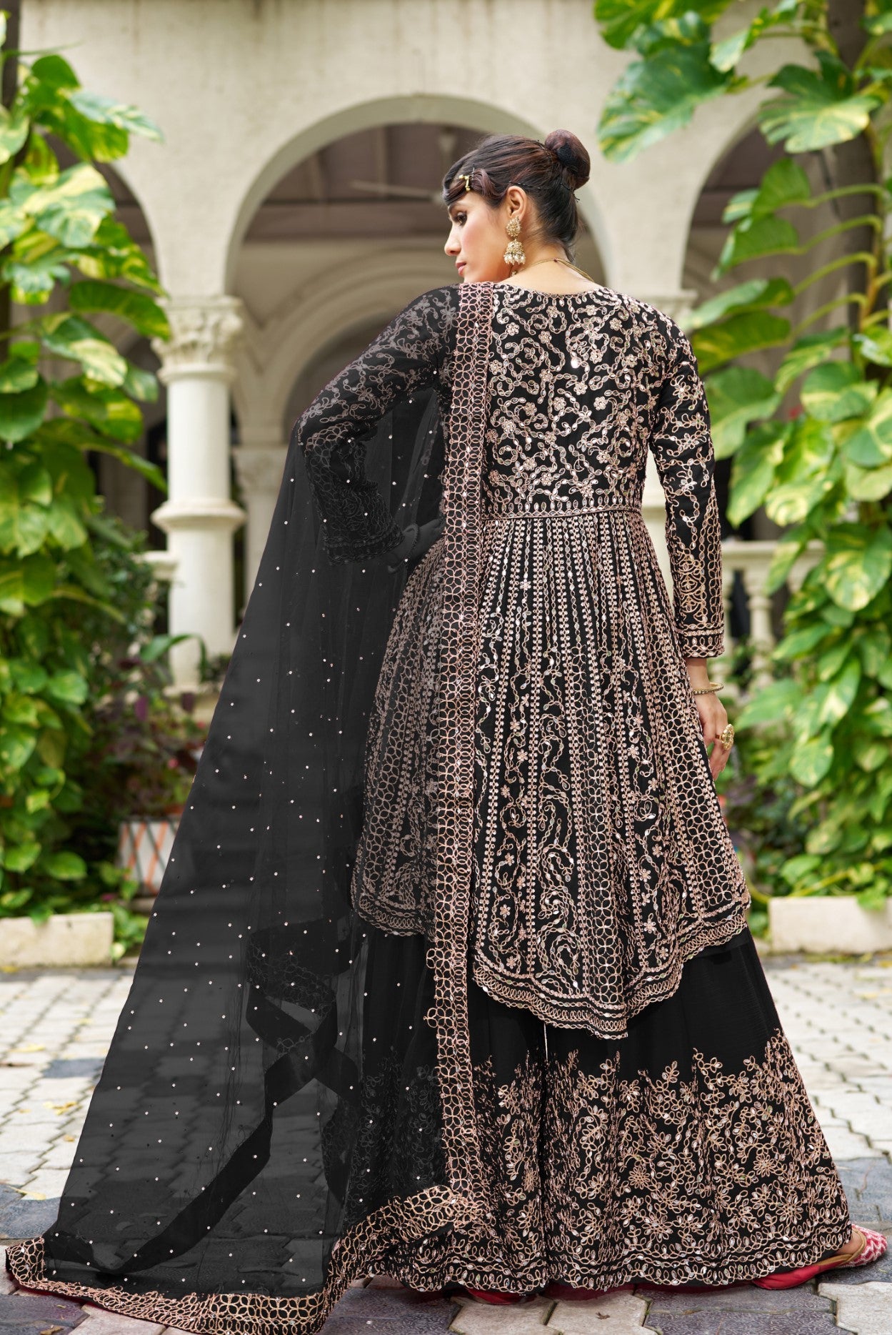 Black Chinon Silk Salwar Suit With Real Mirror Work