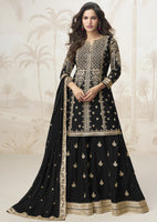 Black Chinon Silk Salwar Suit With Zari Sequin Embroidery