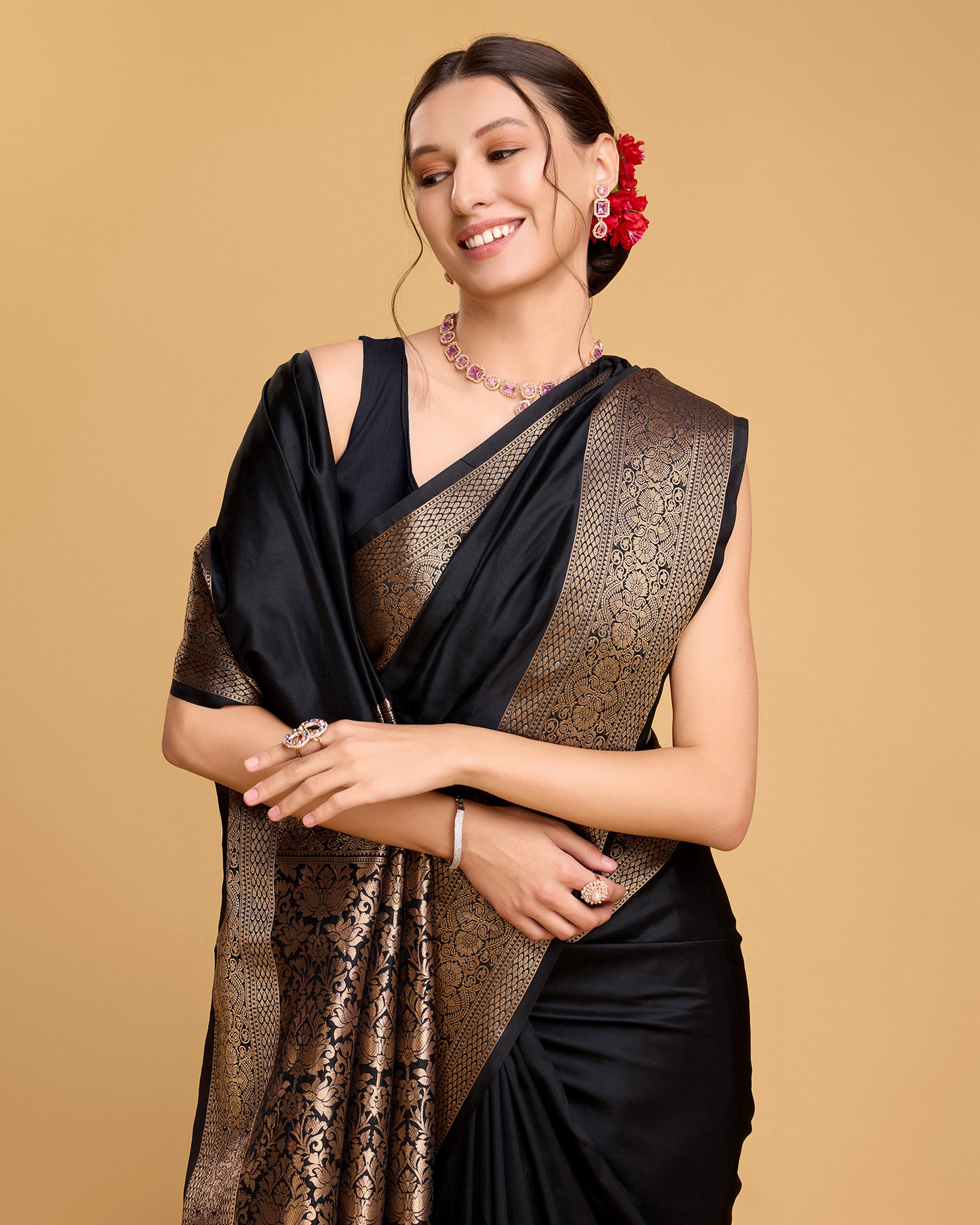 Black Colour Beautiful Soft Silk Saree With Zari Woven Designer
