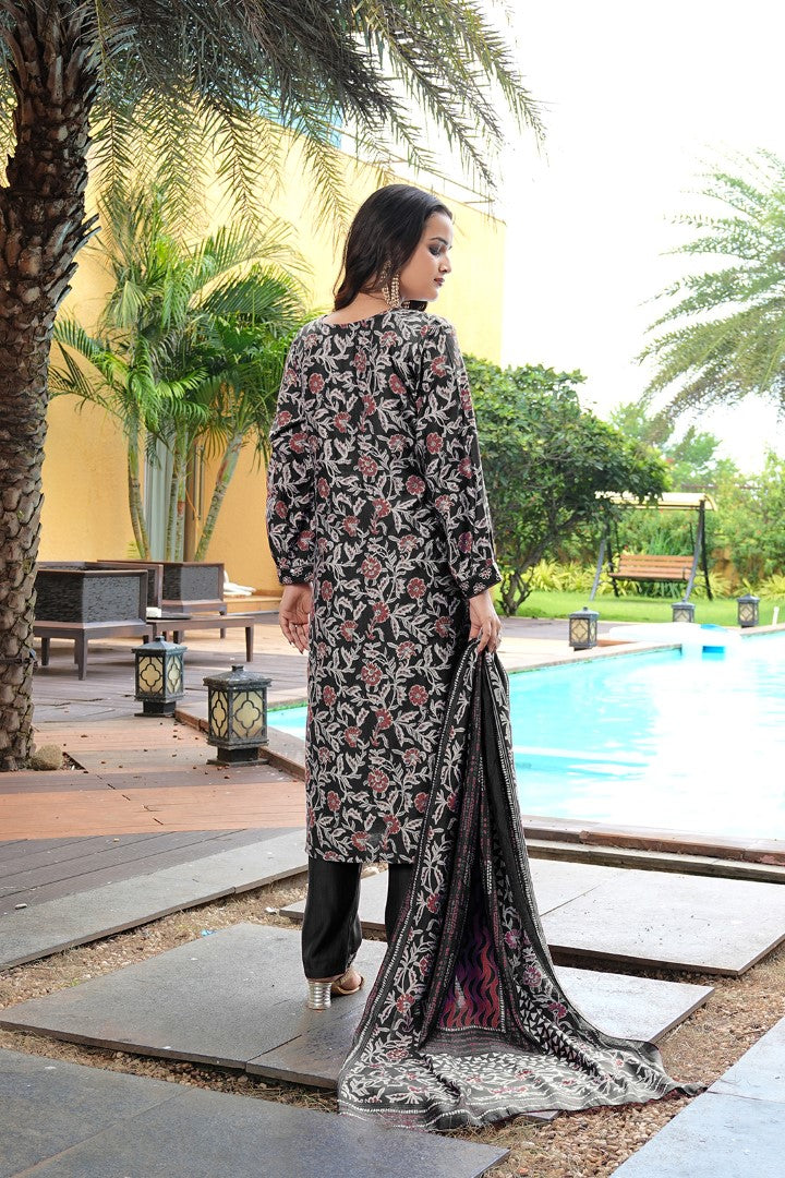 Black Cotton Silk Designer Suit Set With Luxe Embroidery