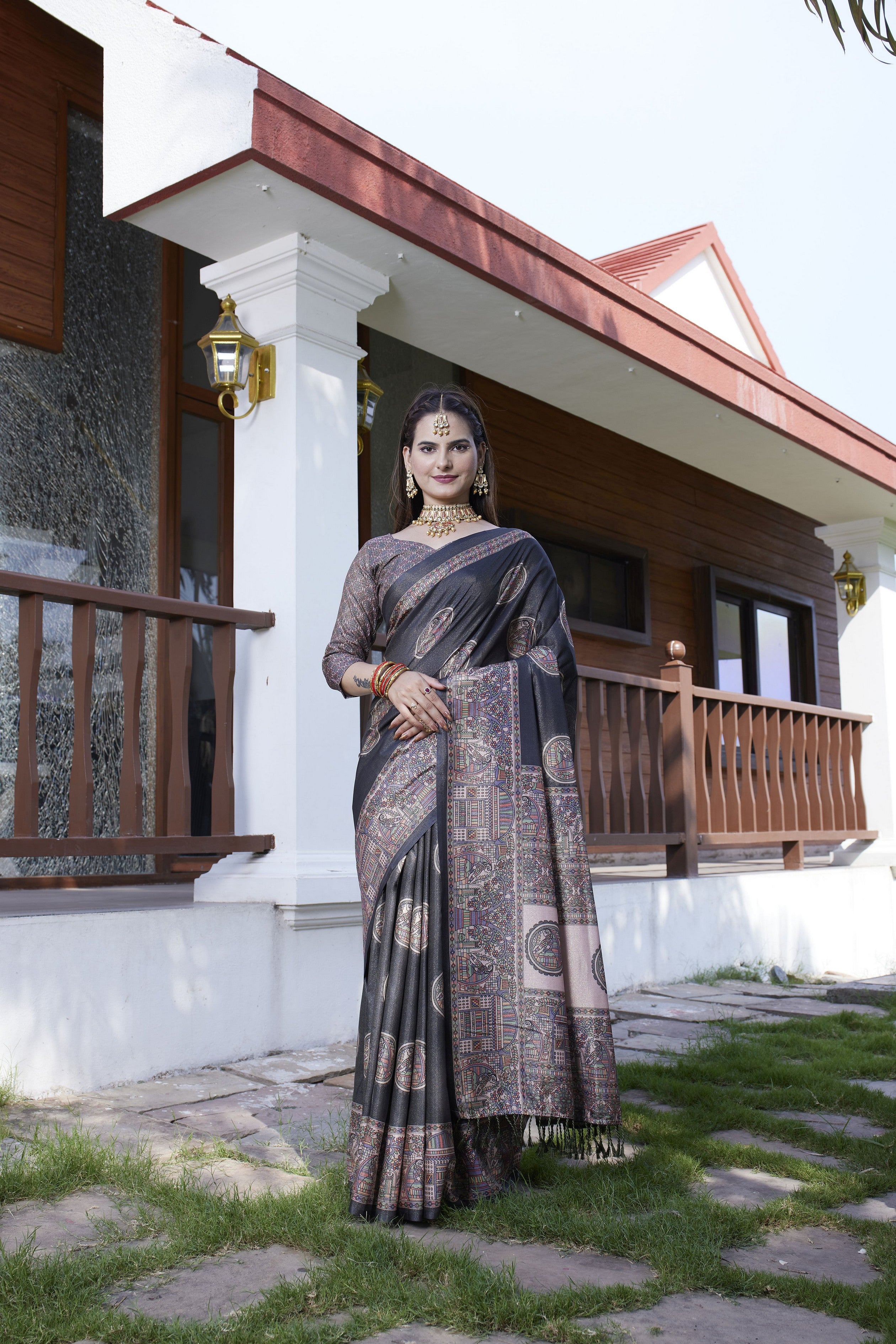 Black Crepe Designer Partywear Saree