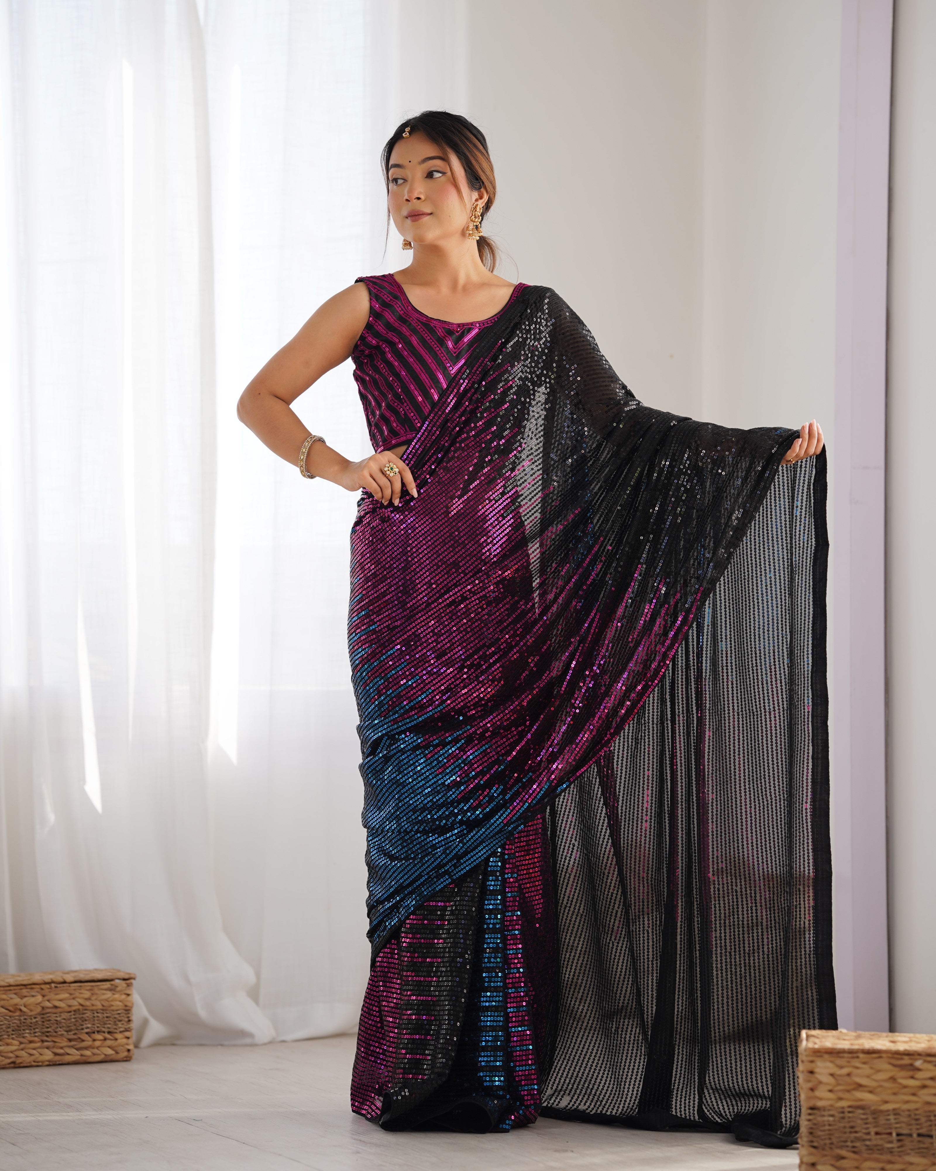 Black Designer Bollywood Looks Georgette Fabric Saree For Party Looks
