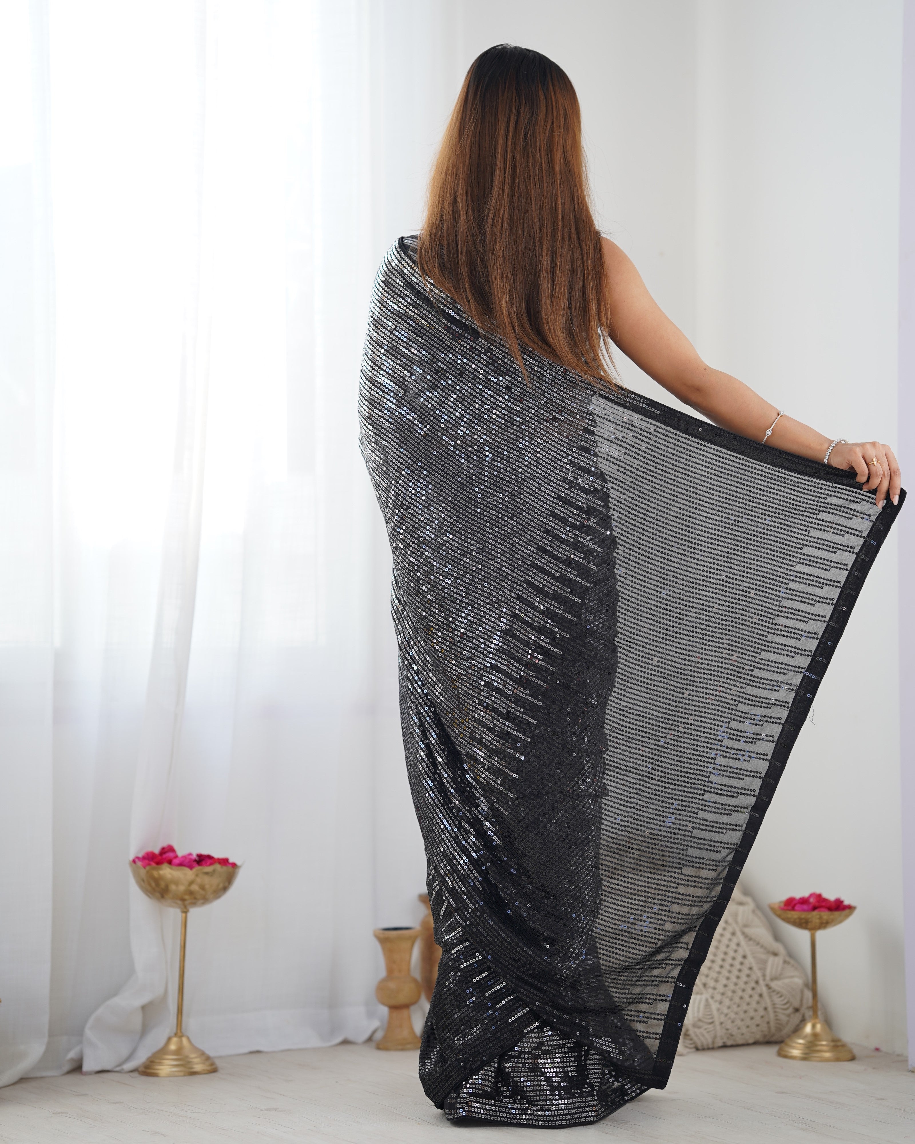 Black Designer Bollywood Looks Georgette Fabric Saree For Party Looks