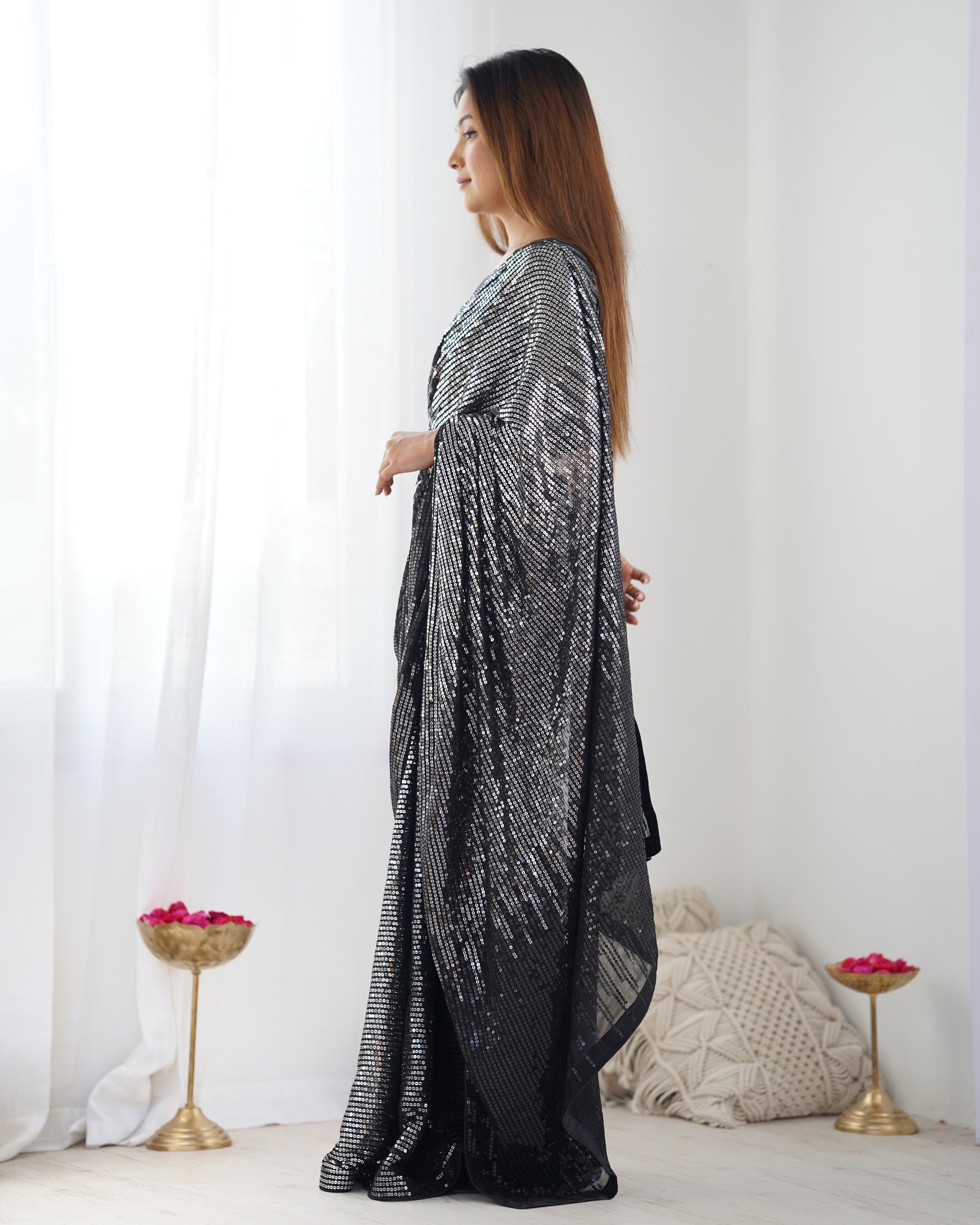 Black Designer Bollywood Looks Georgette Fabric Saree For Party Looks