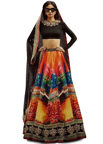 Black Embroidery Thai Silk Bridal Lehenga Choli