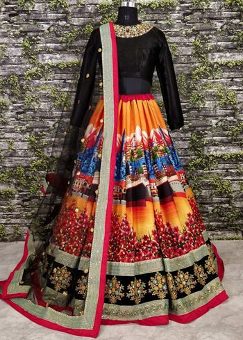 Black Embroidery Thai Silk Bridal Lehenga Choli