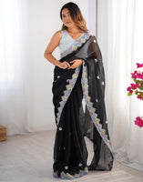 Black Fancy Embroidery Work Jimmy Choo Girlie Bollywood Saree