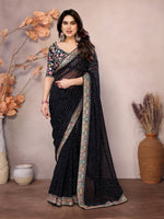 Black Georgette Designer Embroidered Traditional Leheria Saree