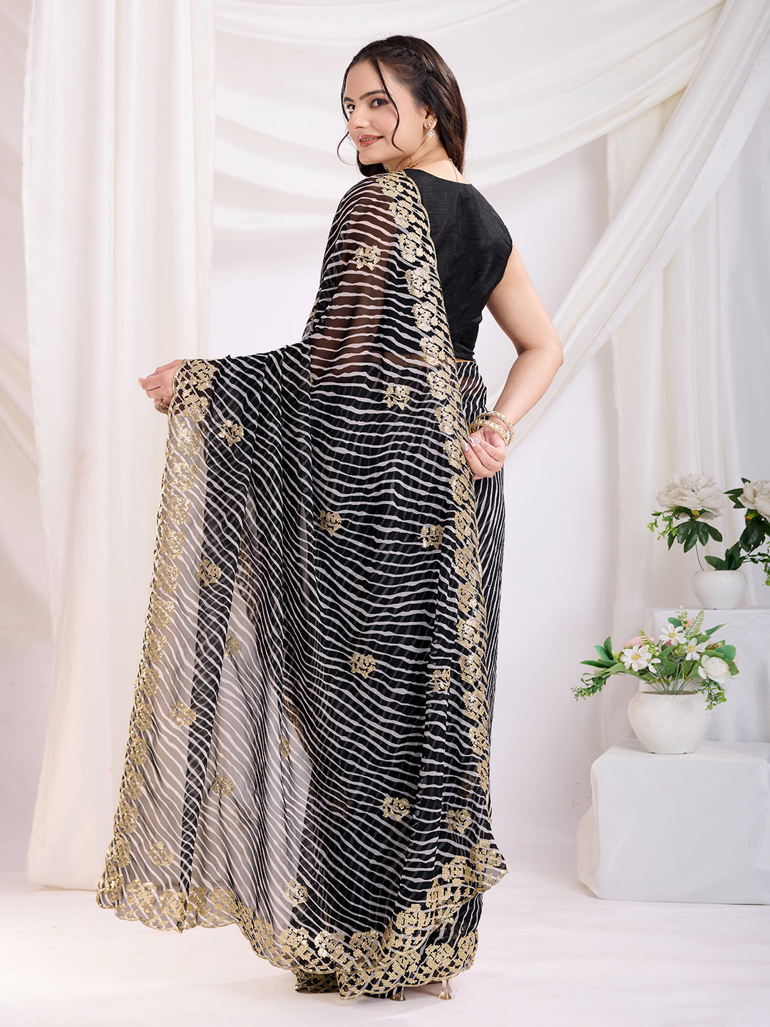 Black Georgette Sequins Designer Bollywood Saree
