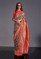 Black Kashmiri Silk Saree With  Kashmiri Chaap Jacquard Woven Work