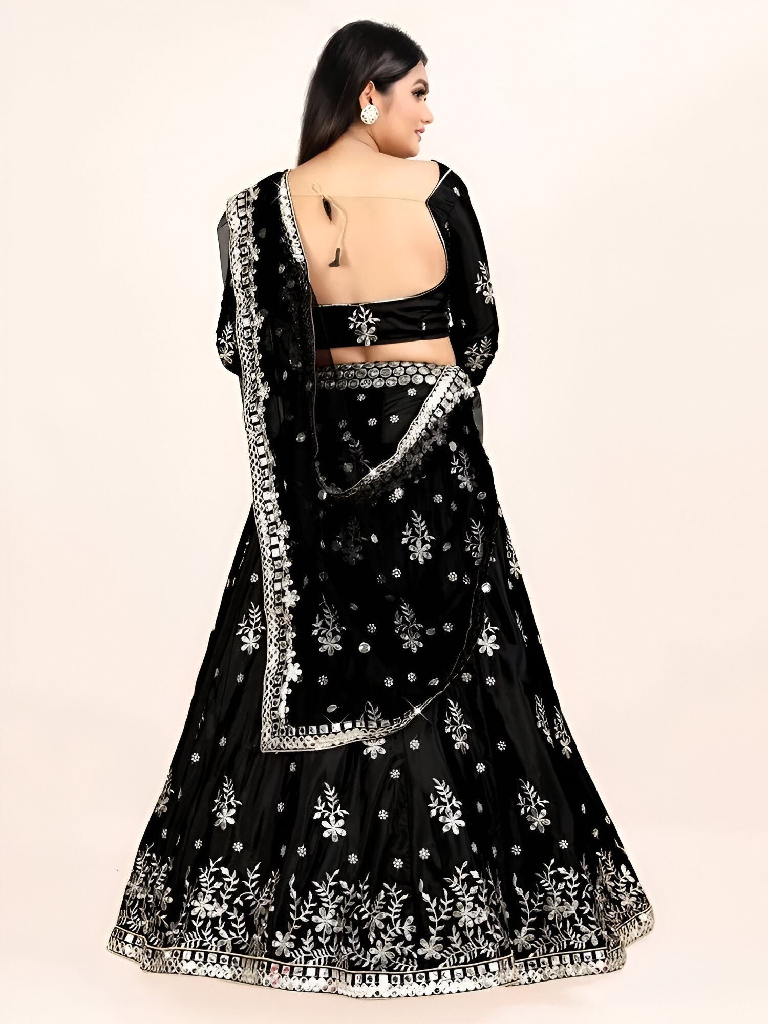 Black Lehenga Choli With Sequence With Thread And Jari Embroidery Work