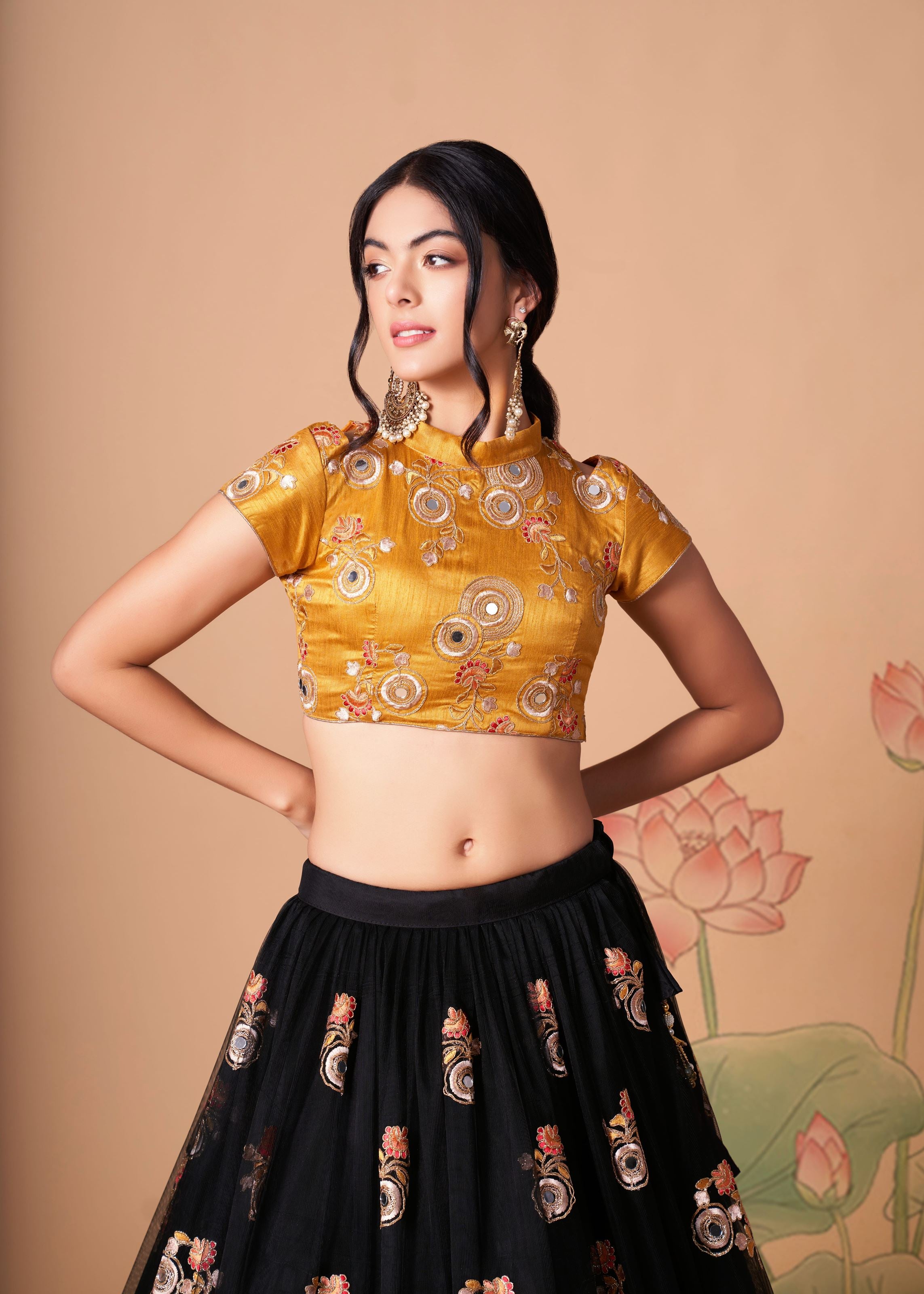 Black Lehenga Choli With   Thread, Zari, Dori And Sequins Embroidery With Mirror Work