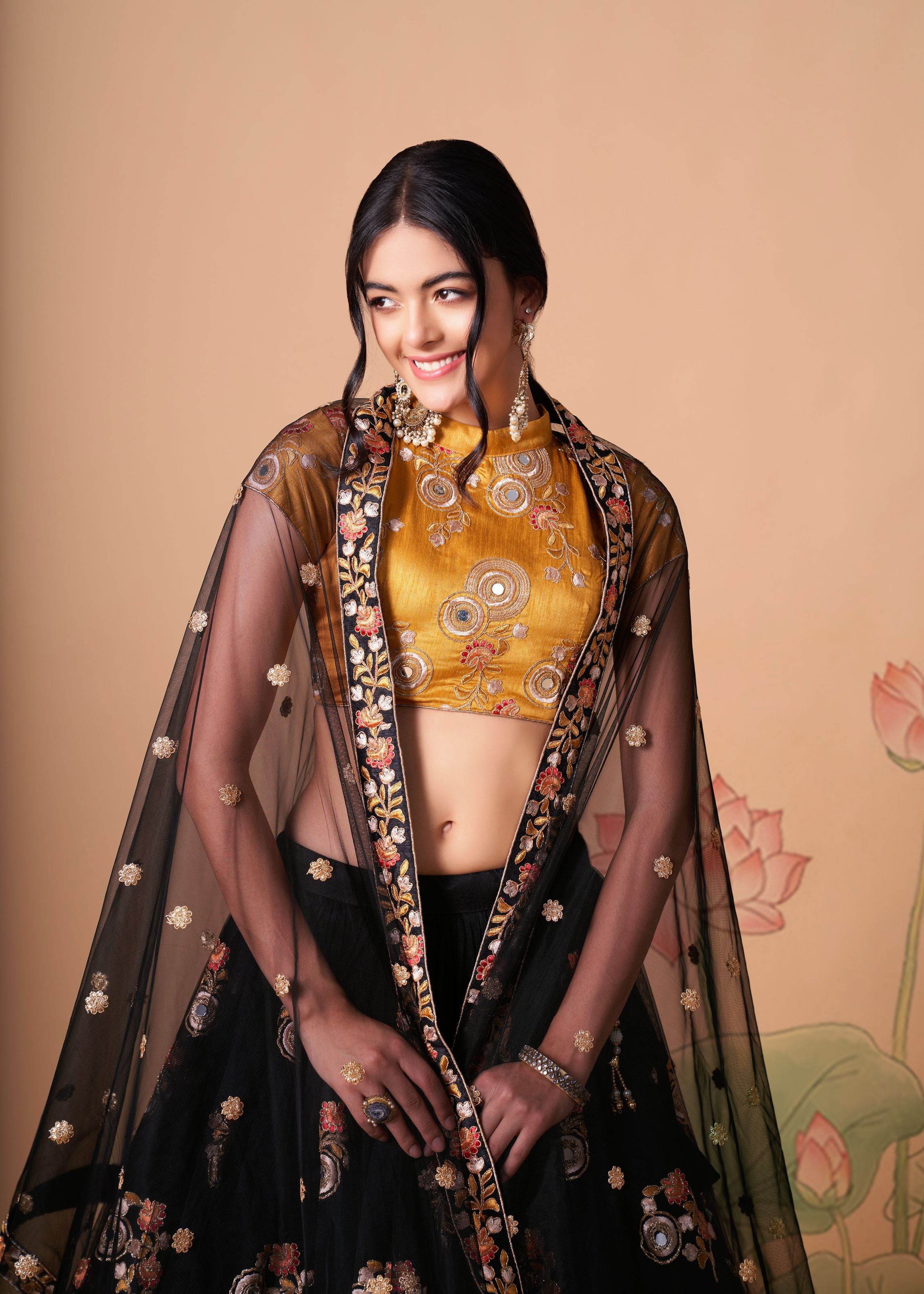 Black Lehenga Choli With   Thread, Zari, Dori And Sequins Embroidery With Mirror Work