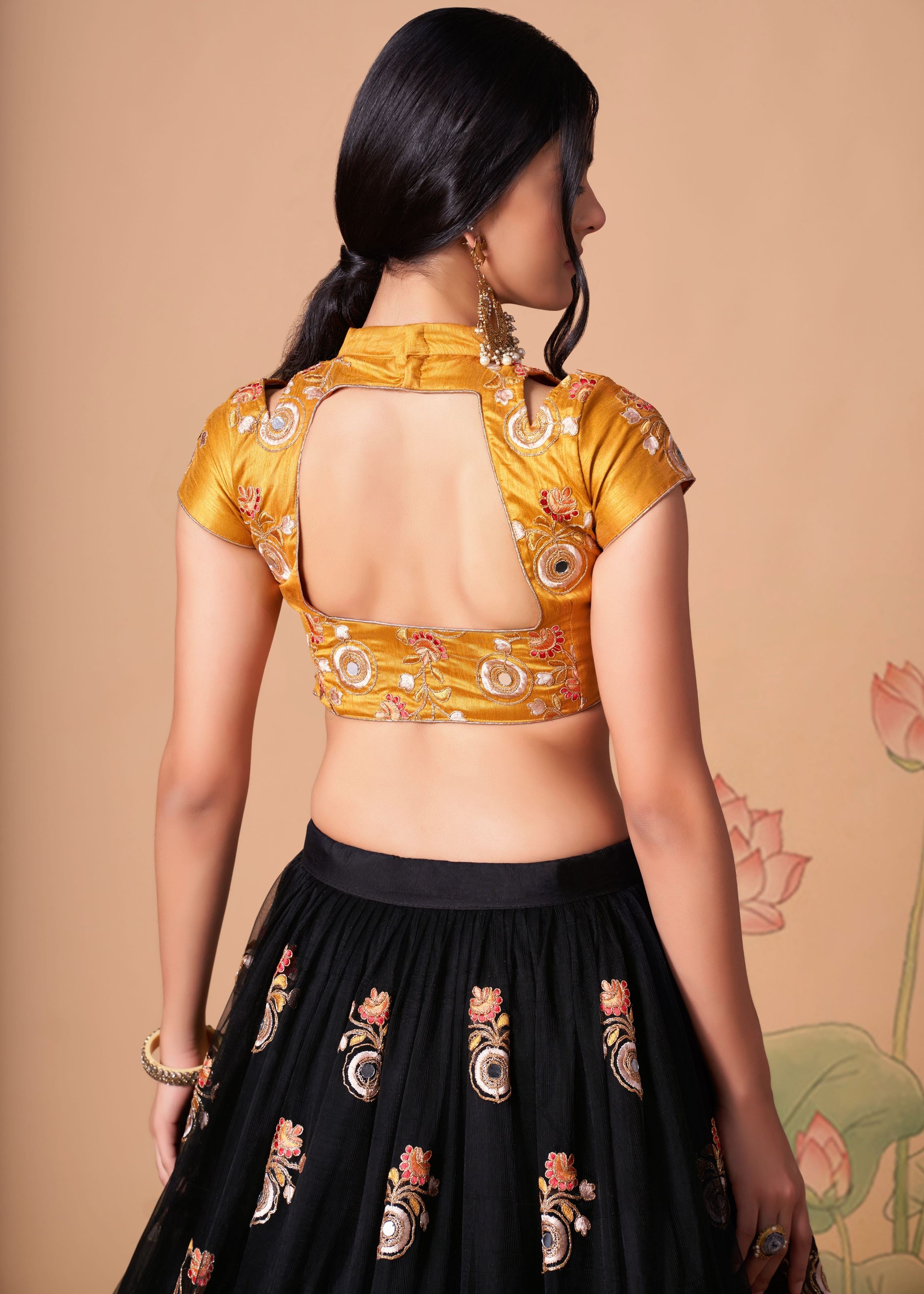 Black Lehenga Choli With   Thread, Zari, Dori And Sequins Embroidery With Mirror Work