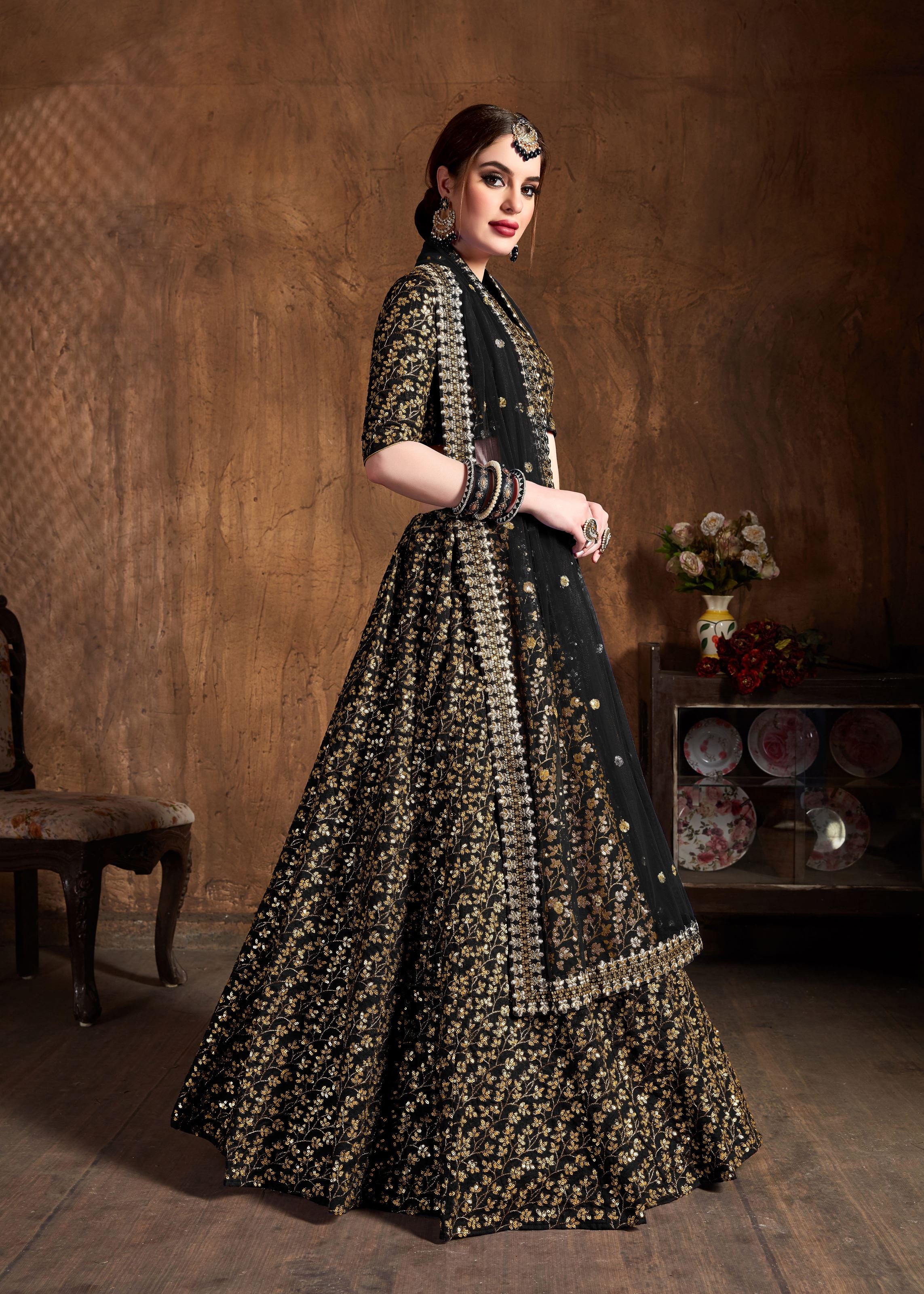 Black Lehenga Choli With Zari And Sequins Heavy Embroidery Work