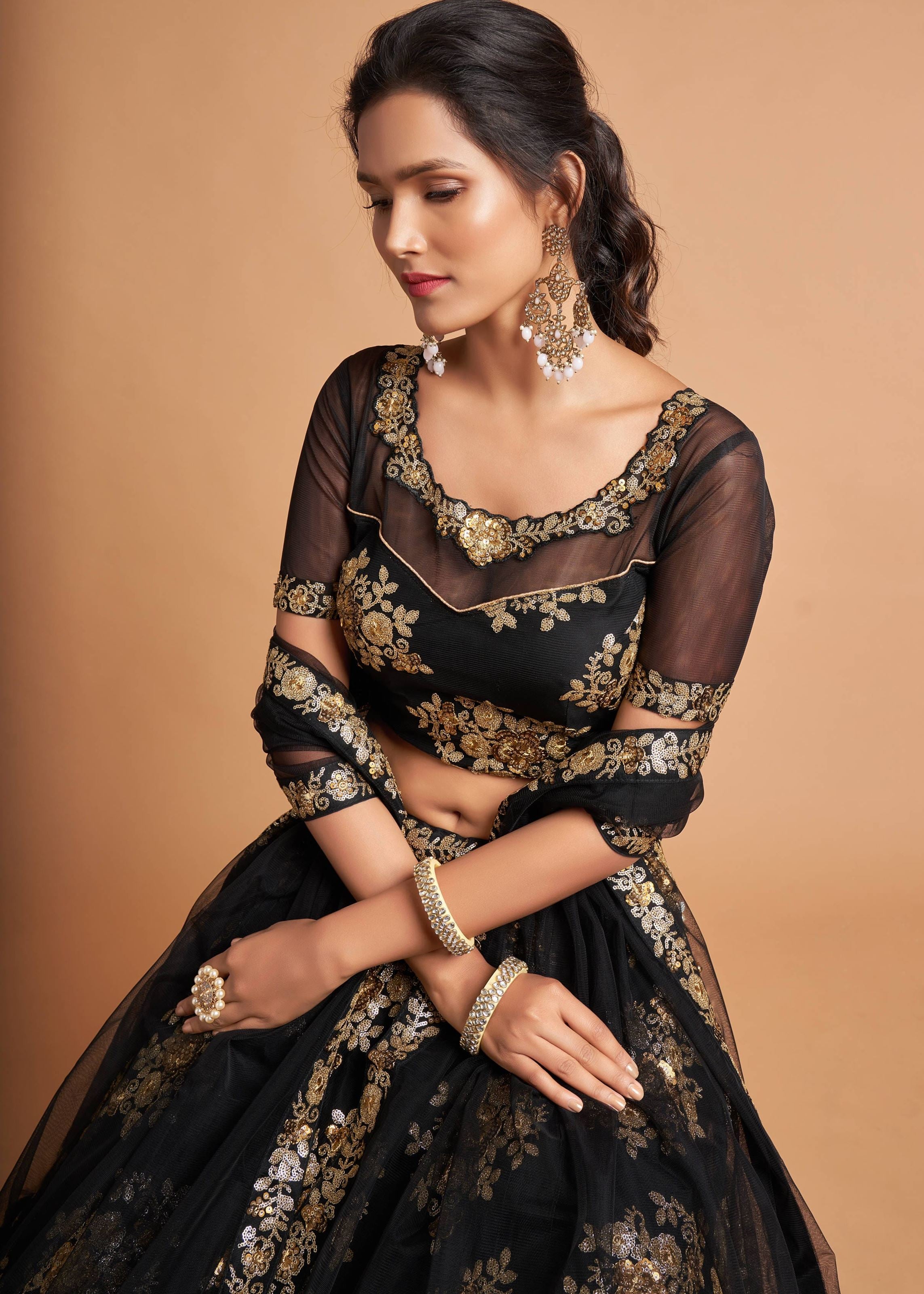 Black Lehenga Choli With Zari With Multiple Sequins Embroidery Work