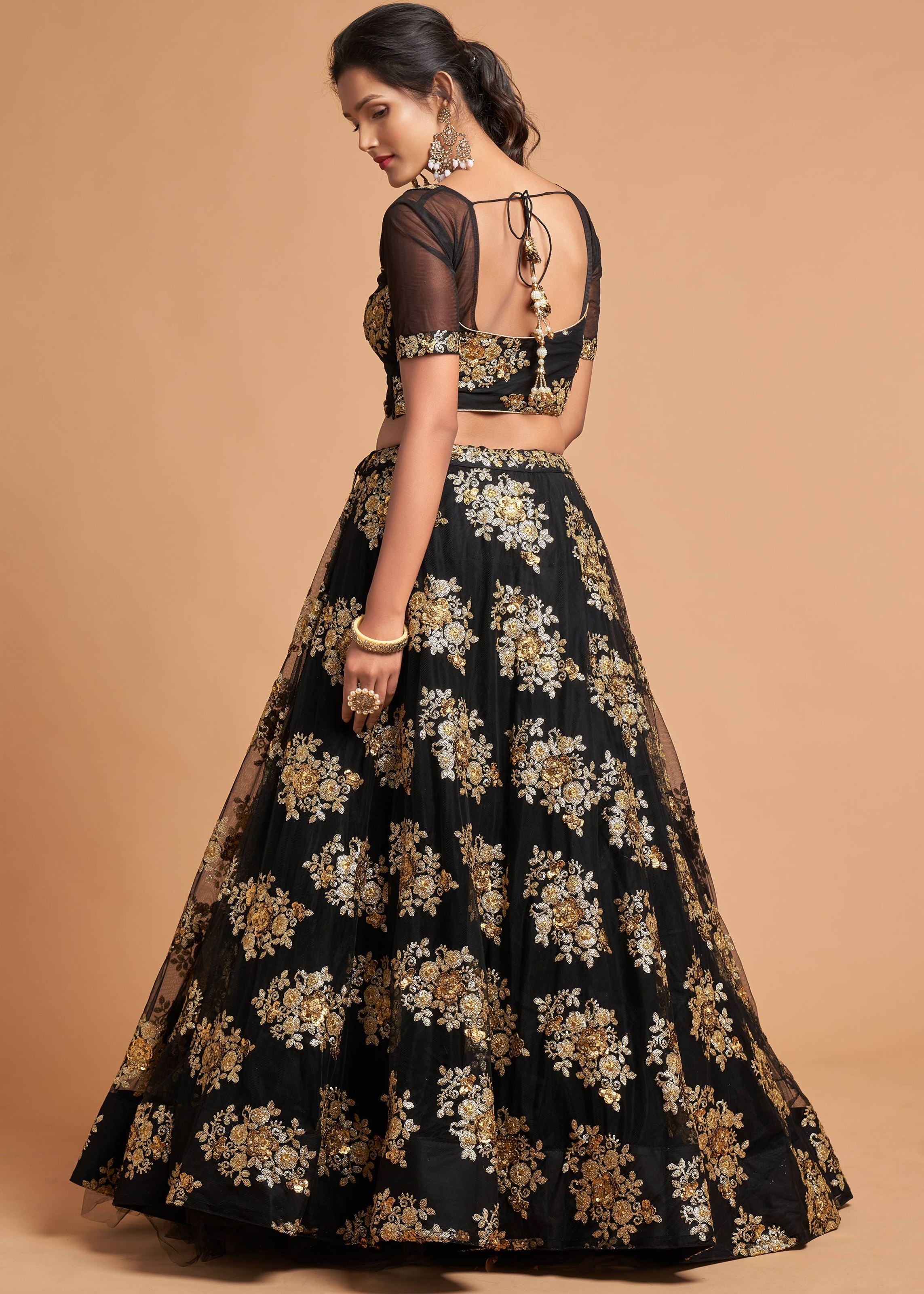 Black Lehenga Choli With Zari With Multiple Sequins Embroidery Work