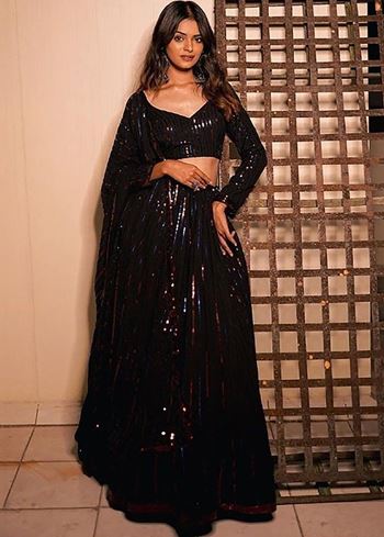 Black Multi Sequins Georgette Party Wear Lehenga Choli