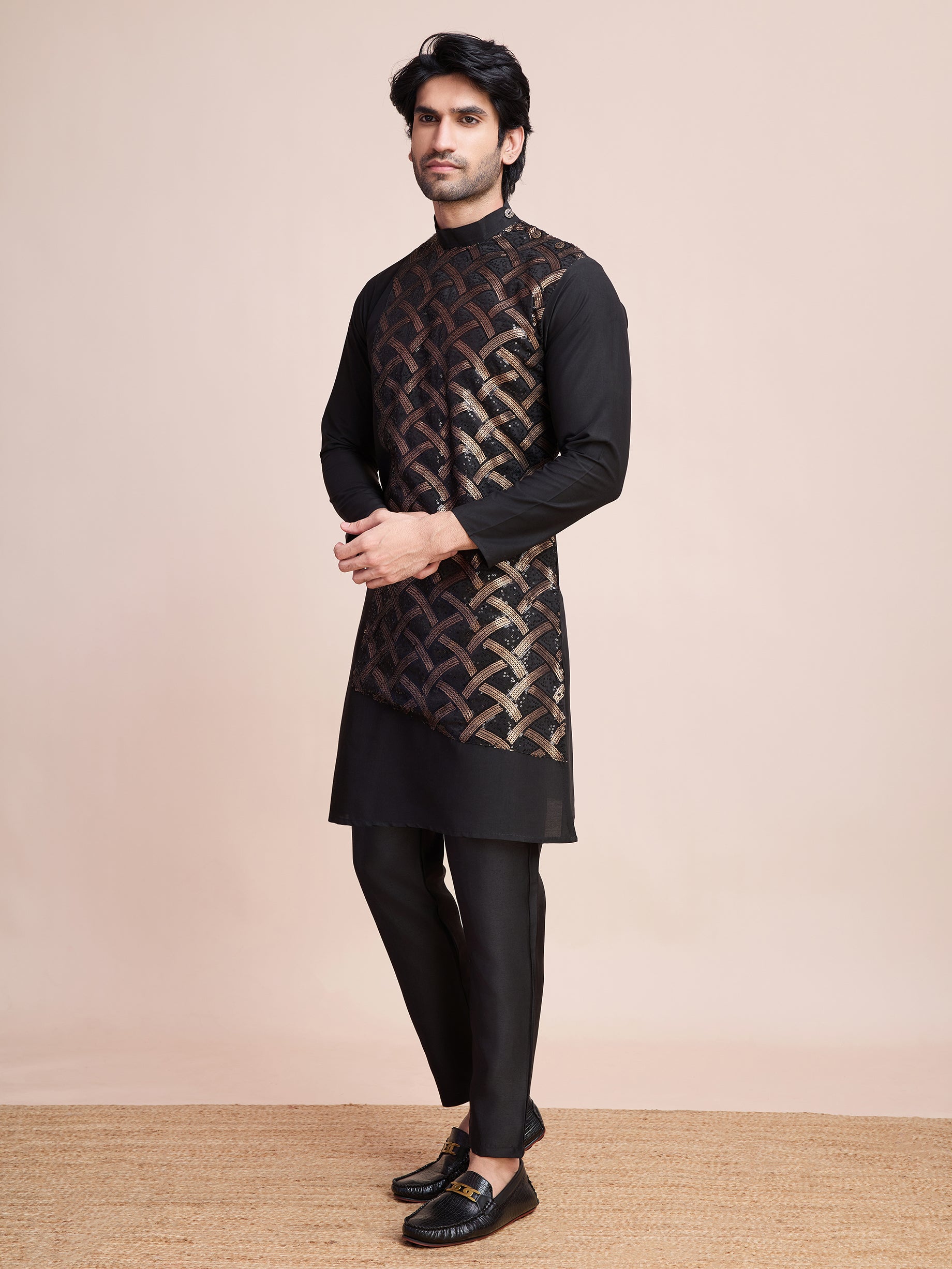 Black Sequins Embroidered Ethnic Kurta – Dashing Partywear Look